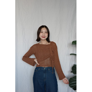 JP｜綁帶層次簍空上衣+背心兩件組/咖