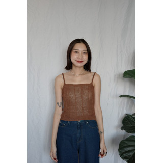 JP｜綁帶層次簍空上衣+背心兩件組/咖