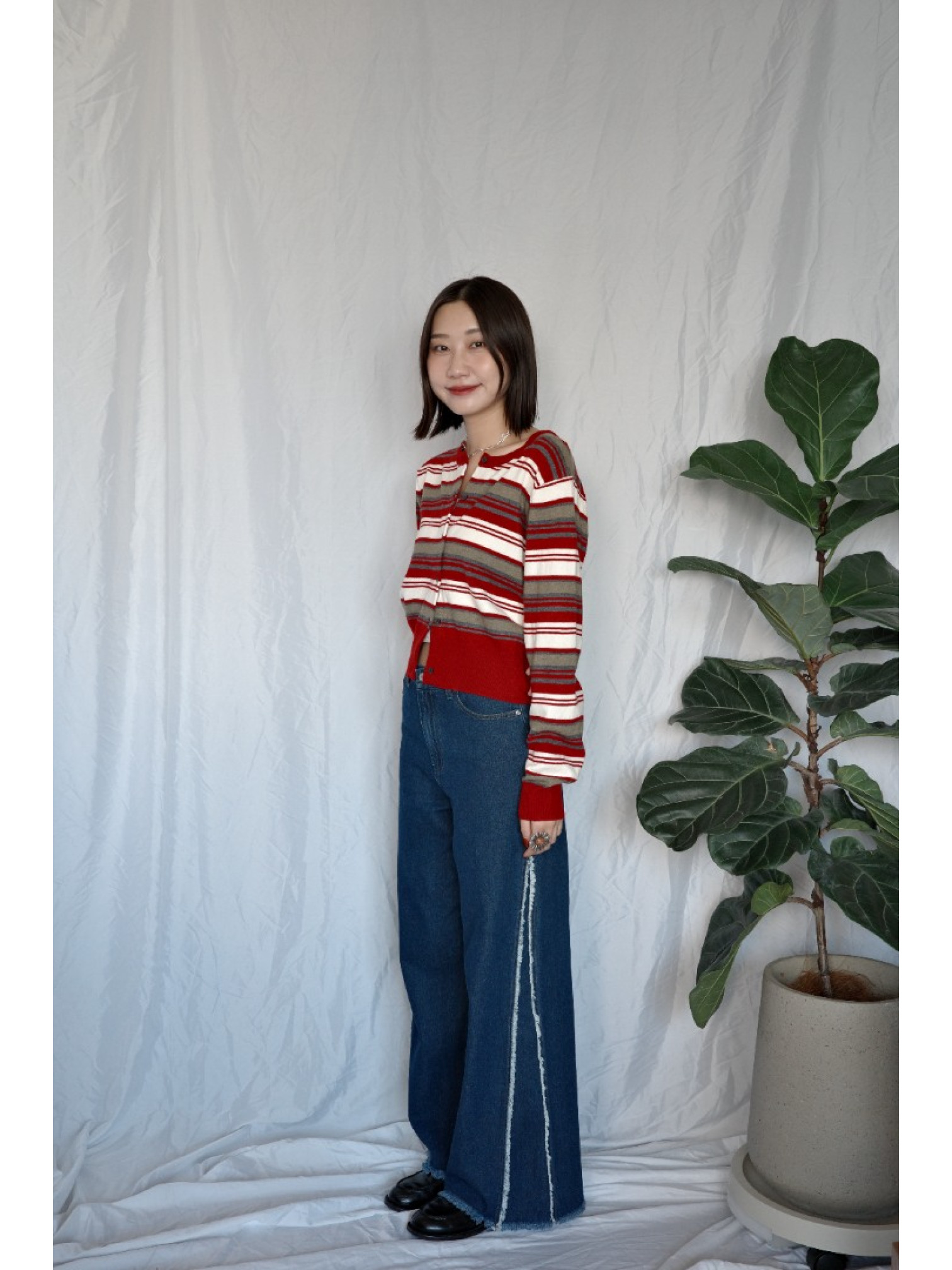 JP｜百搭舒適撞色條紋針織衫/紅