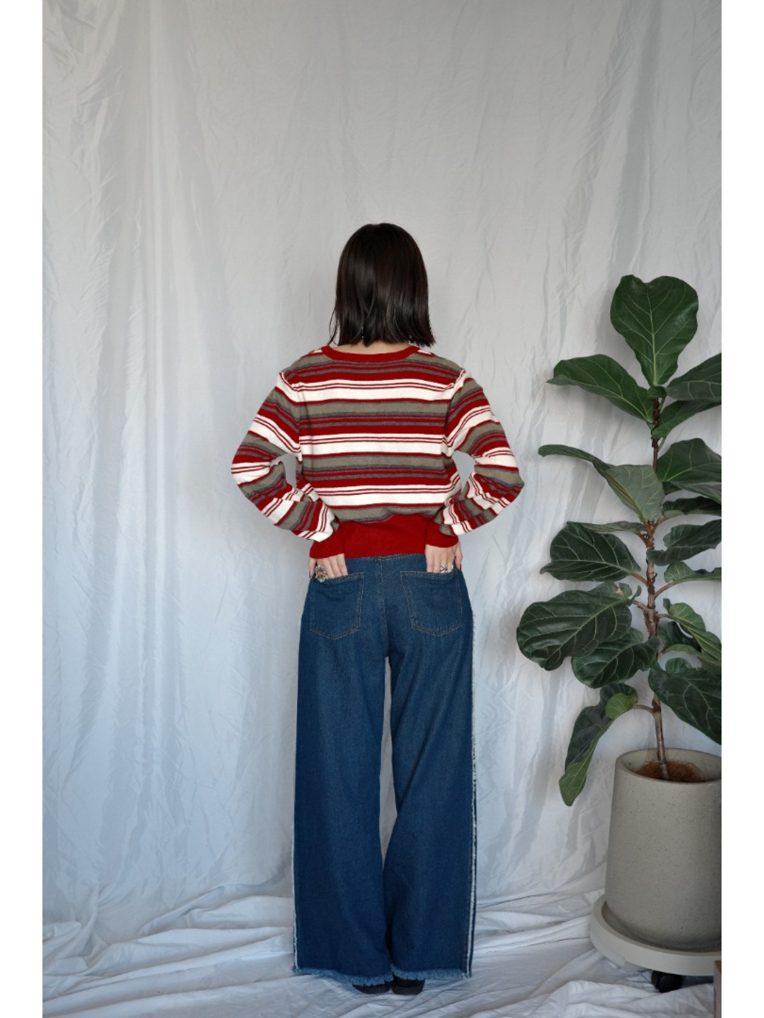 JP｜百搭舒適撞色條紋針織衫/紅