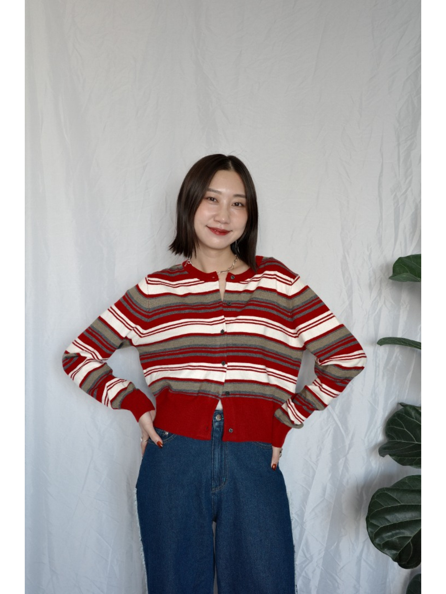 JP｜百搭舒適撞色條紋針織衫/紅