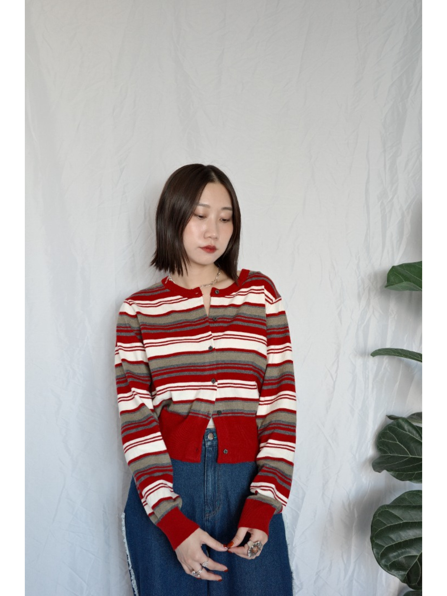 JP｜百搭舒適撞色條紋針織衫/紅