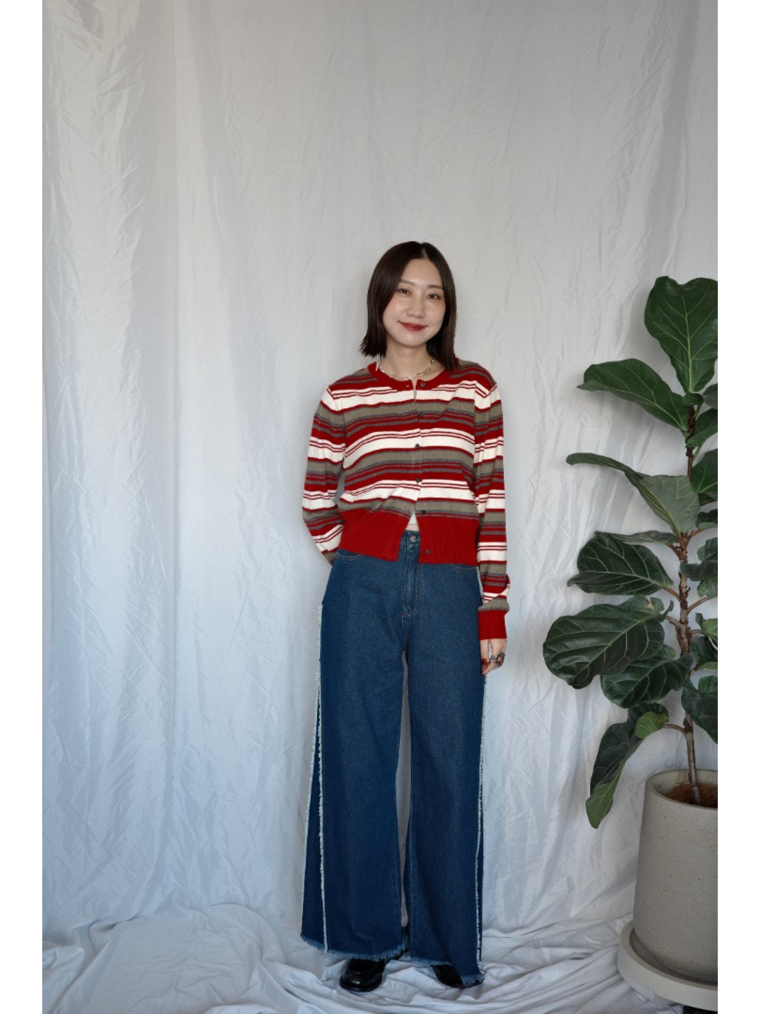 JP｜百搭舒適撞色條紋針織衫/紅