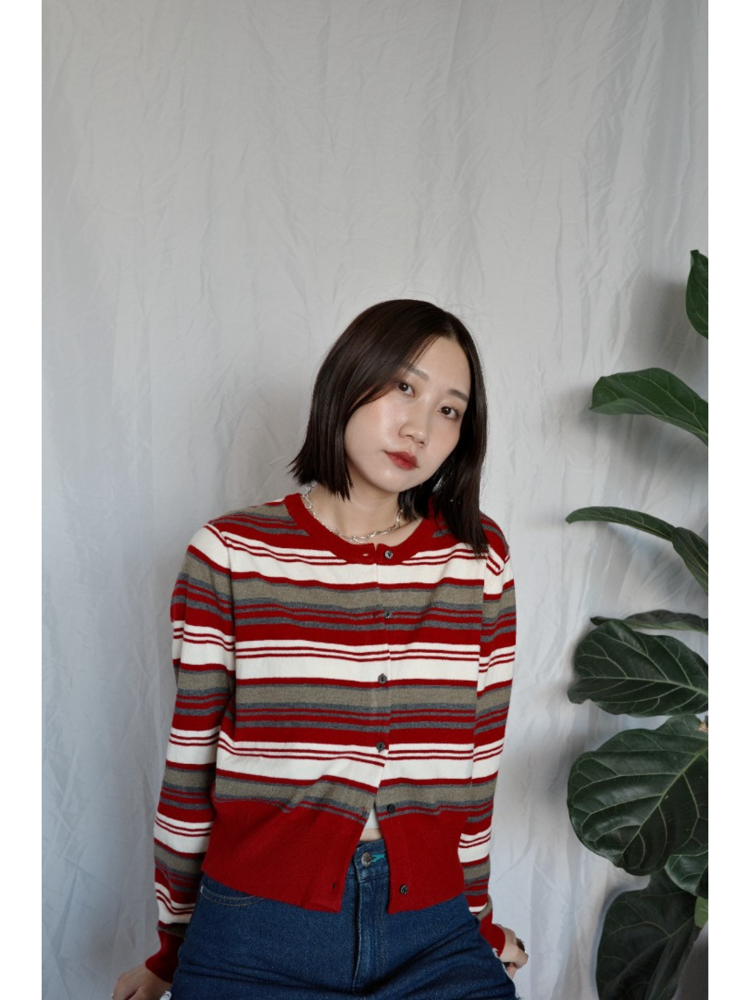 JP｜百搭舒適撞色條紋針織衫/紅