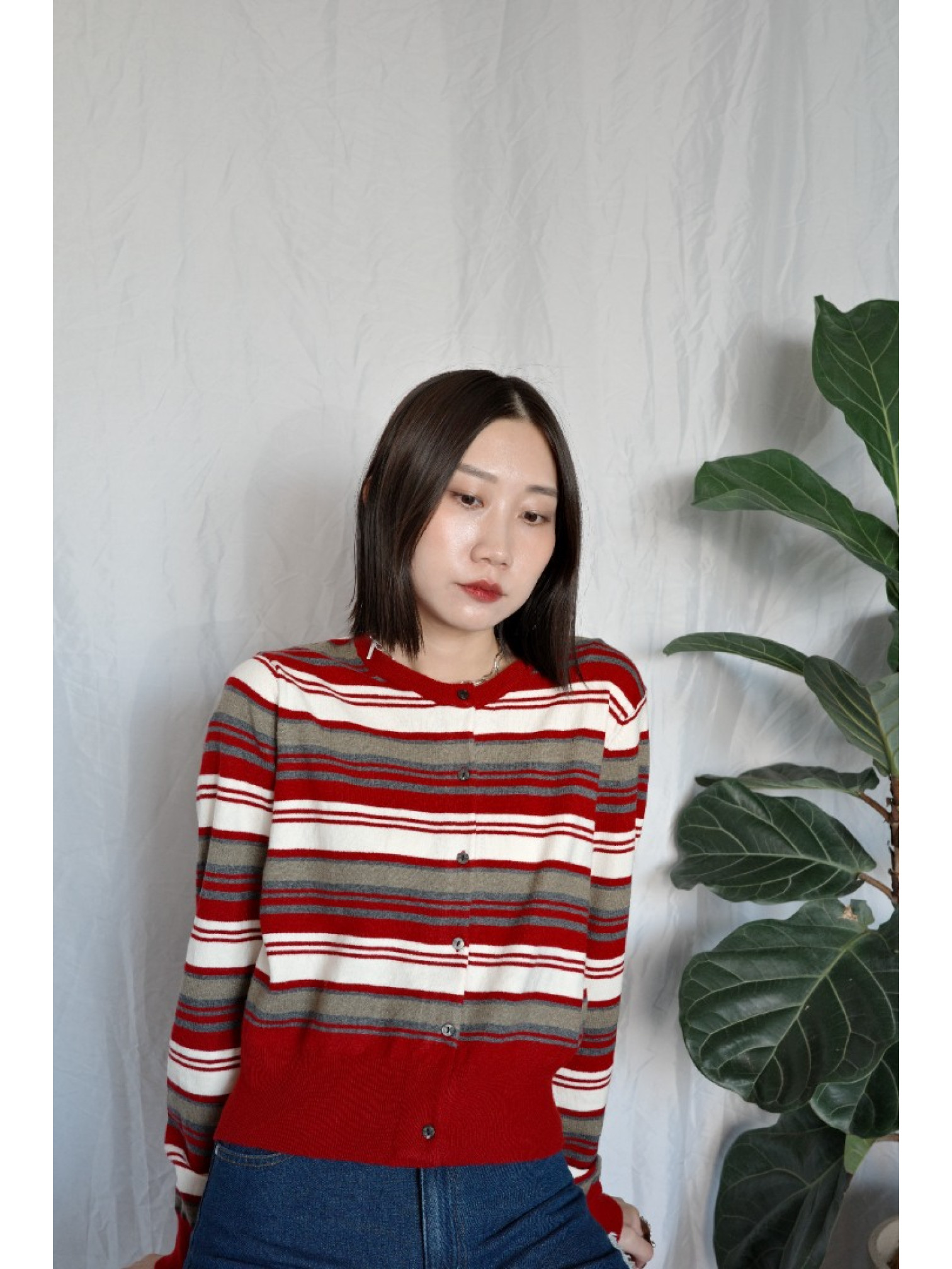 JP｜百搭舒適撞色條紋針織衫/紅