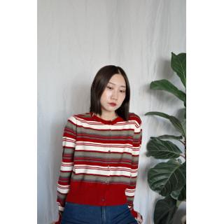 JP｜百搭舒適撞色條紋針織衫/紅