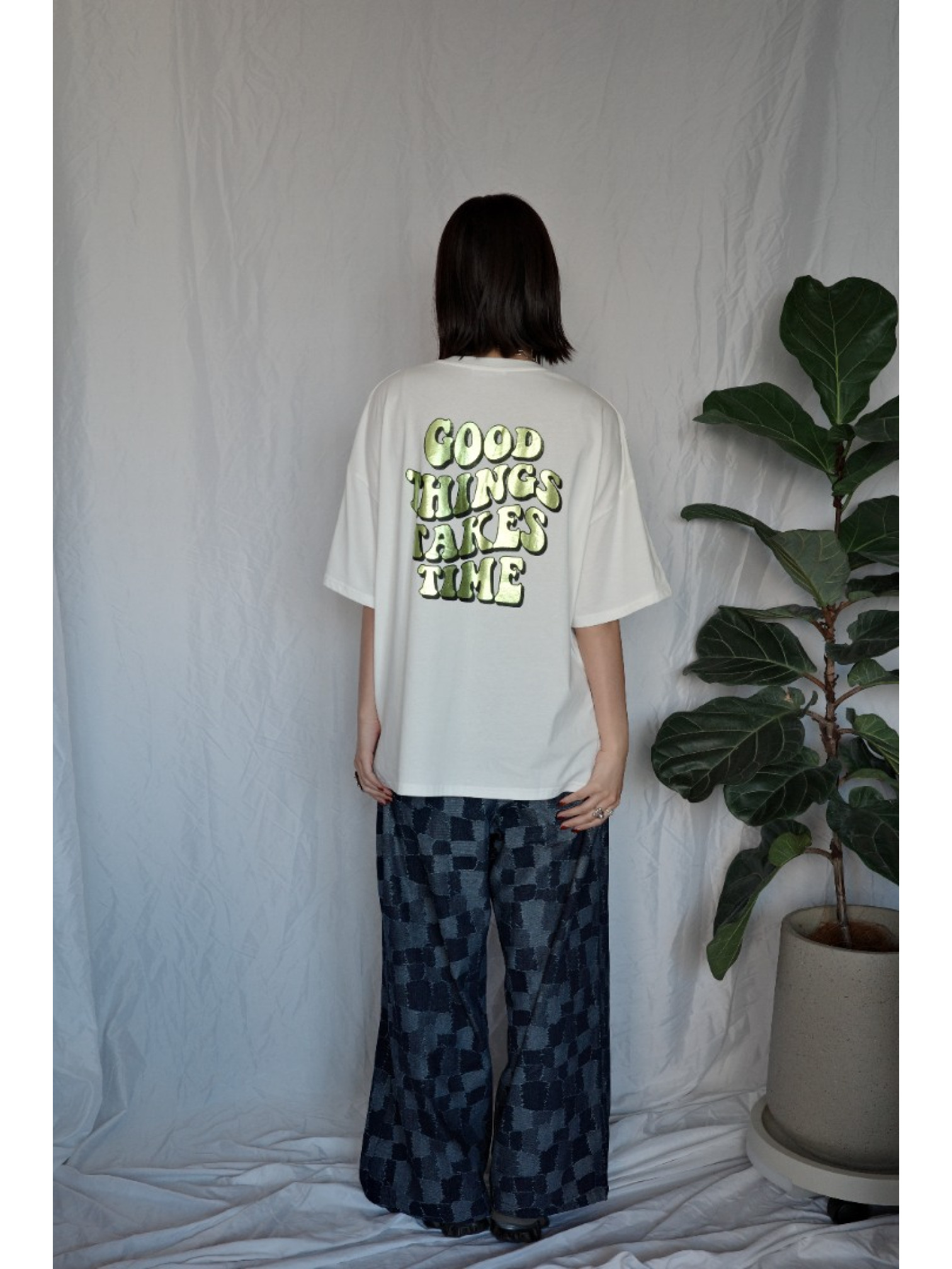 JP｜燙金徽標印花短T/白