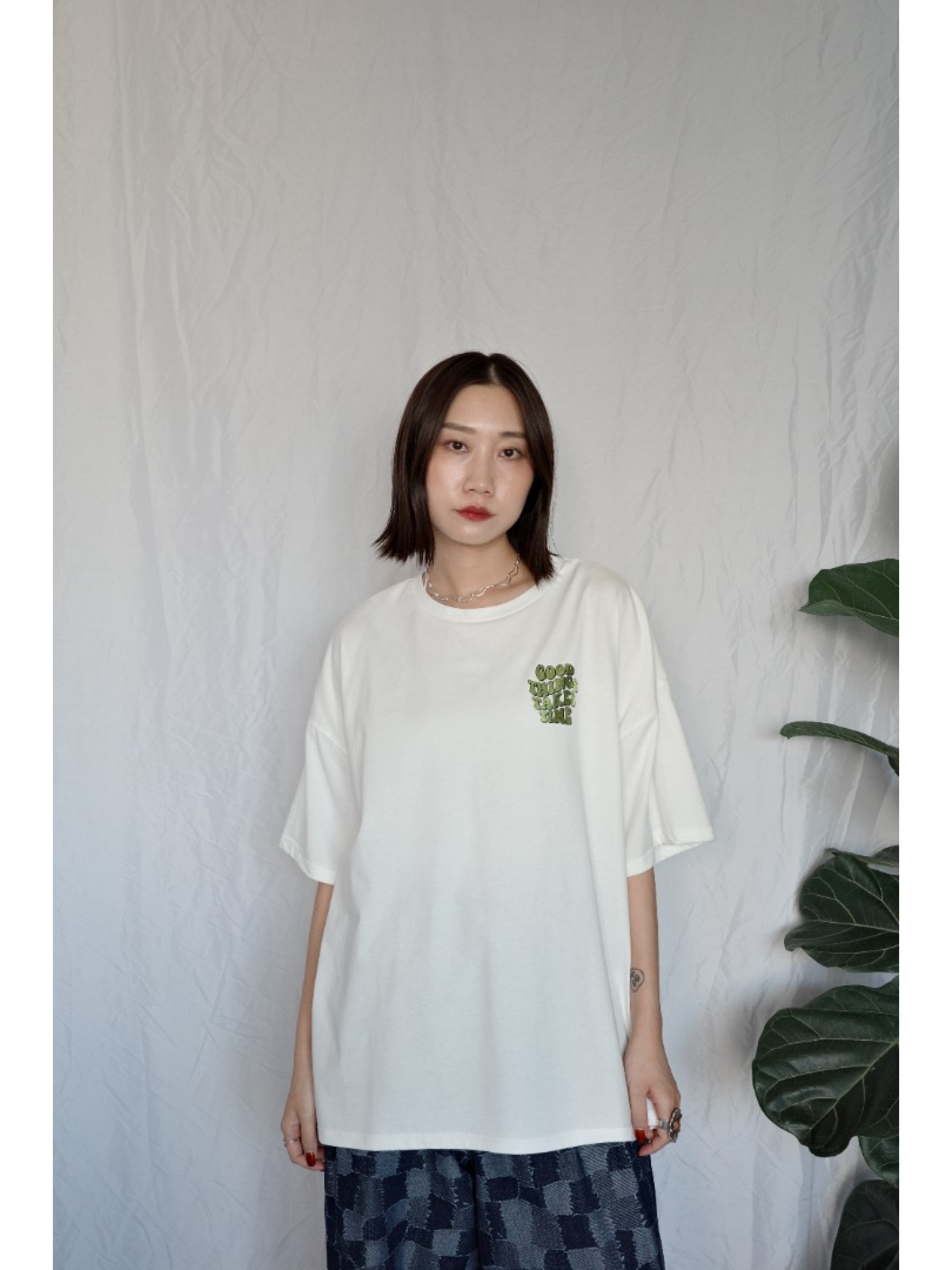 JP｜燙金徽標印花短T/白