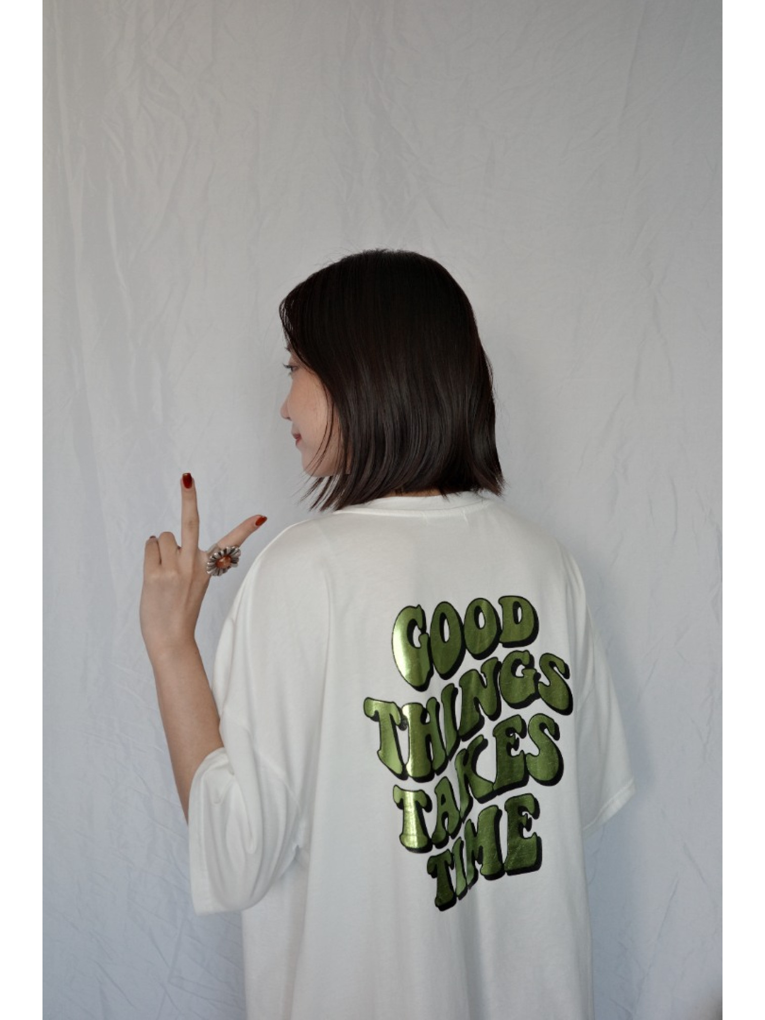 JP｜燙金徽標印花短T/白