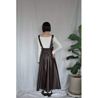 JP｜氣質皮革吊帶長裙/棕