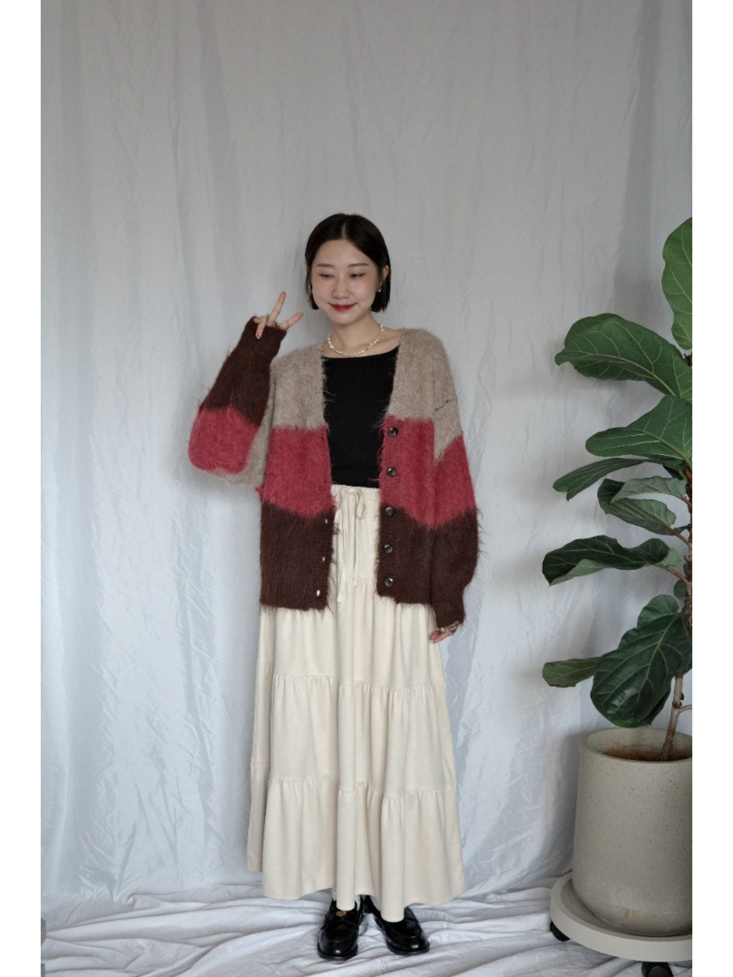 JP｜漸層感針織開襟衫/巧克力莓果