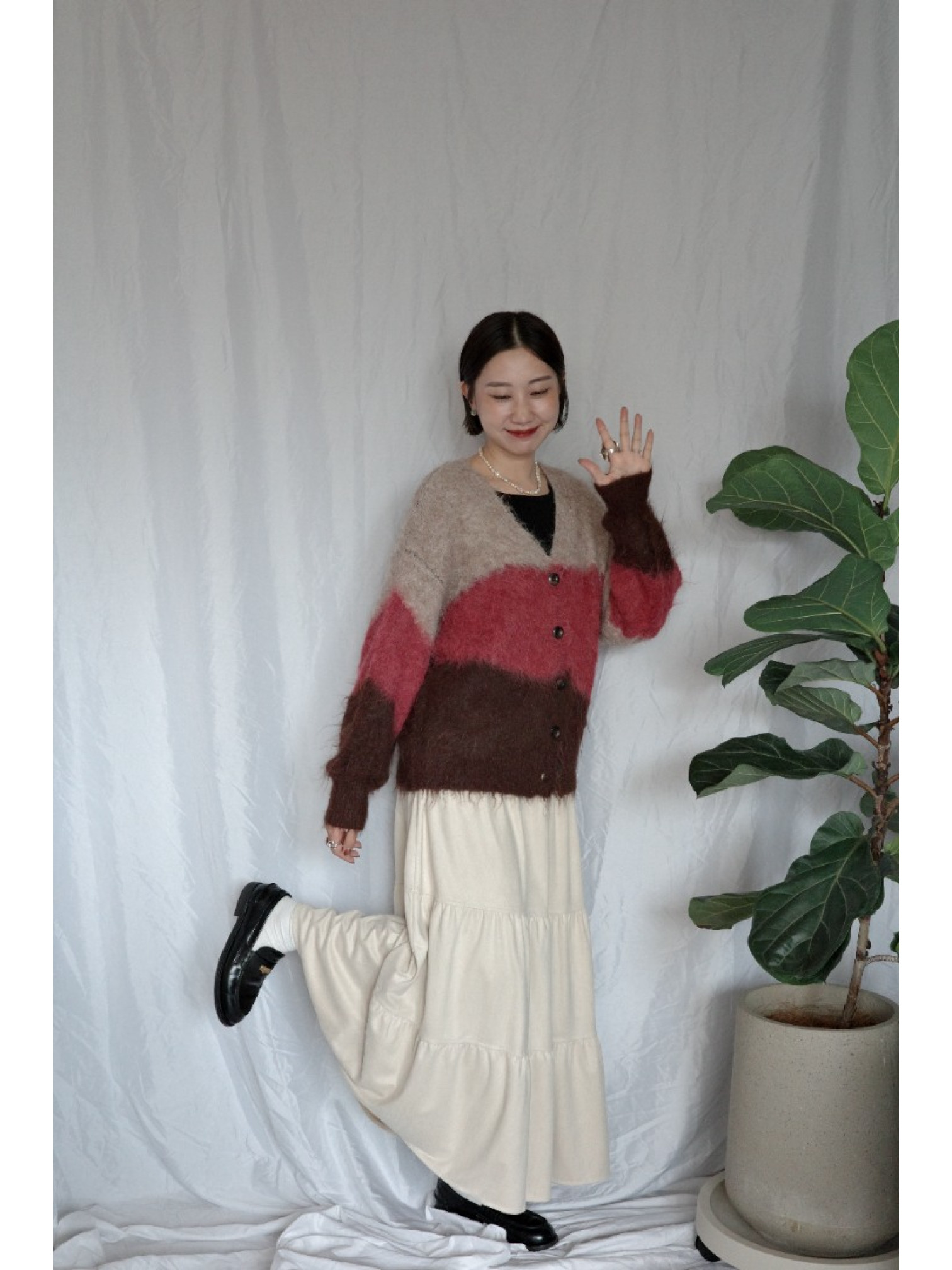 JP｜漸層感針織開襟衫/巧克力莓果