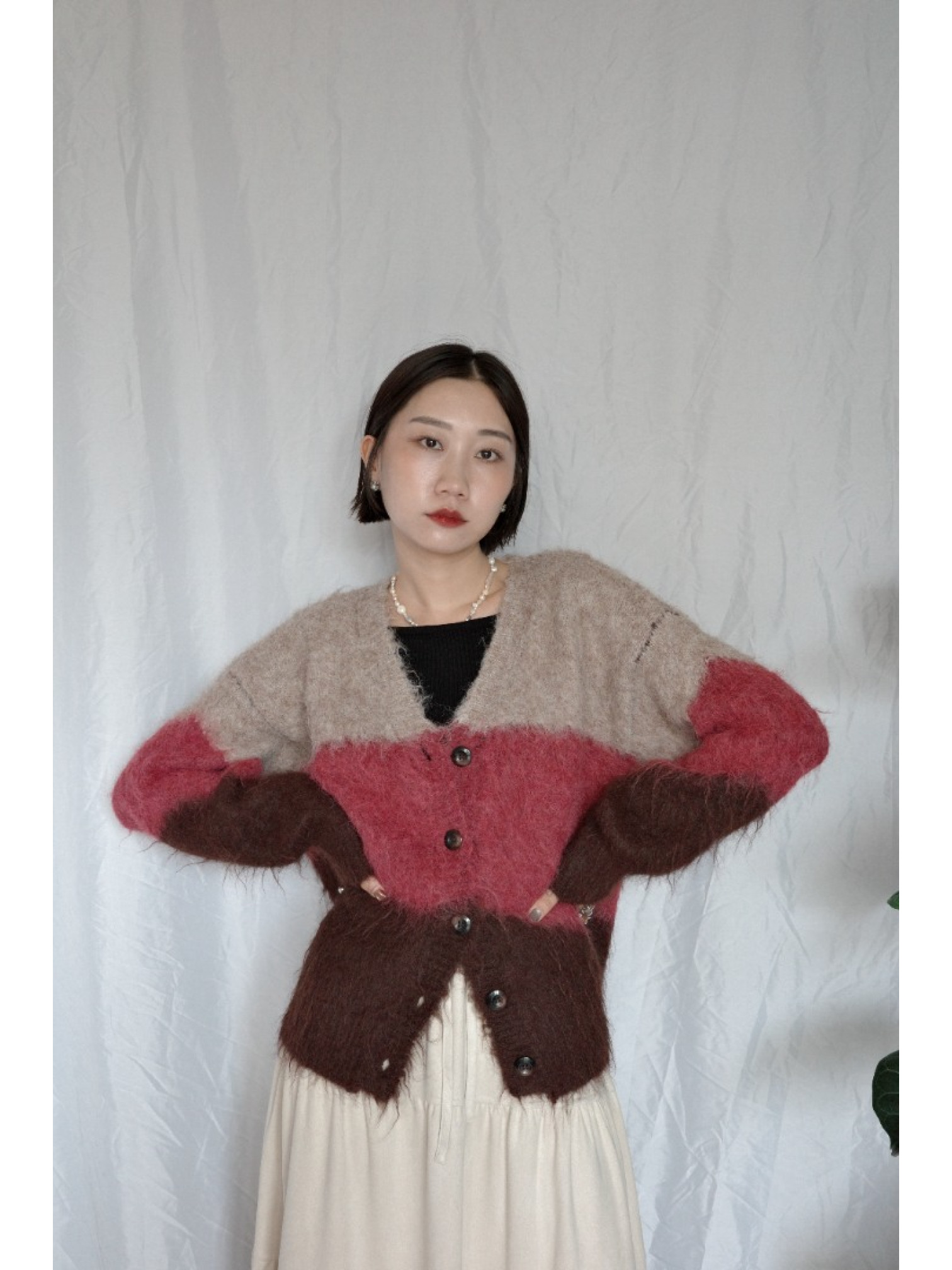 JP｜漸層感針織開襟衫/巧克力莓果