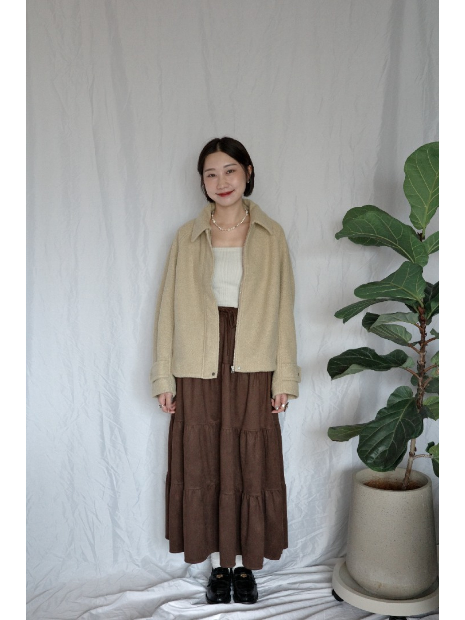 JP｜超舒適麂皮層次長裙/咖