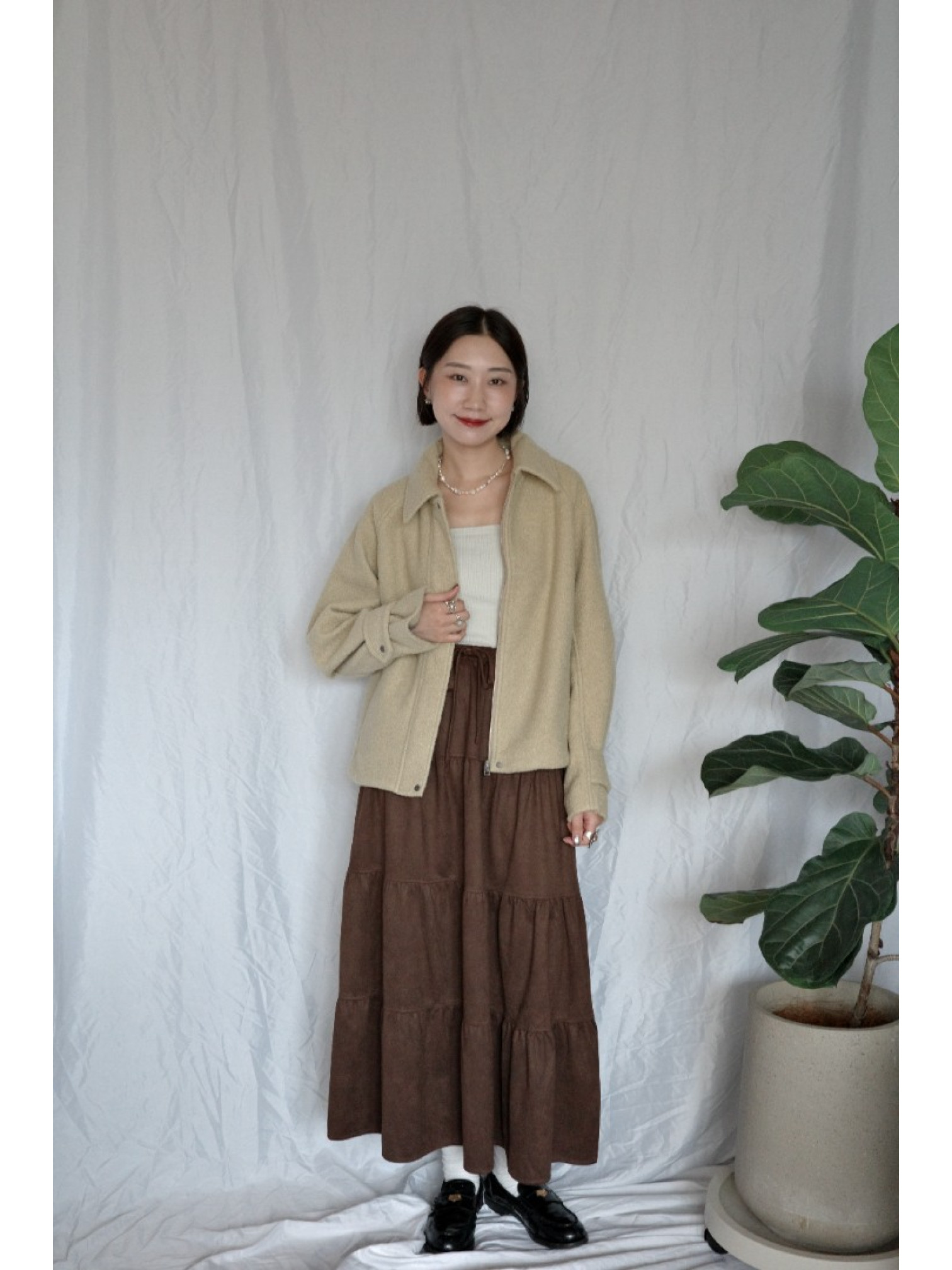 JP｜超舒適麂皮層次長裙/咖