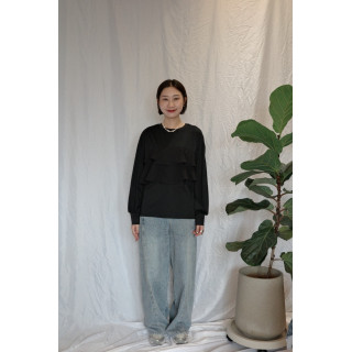 JP｜TWO WAY舒適荷葉邊上衣/黑