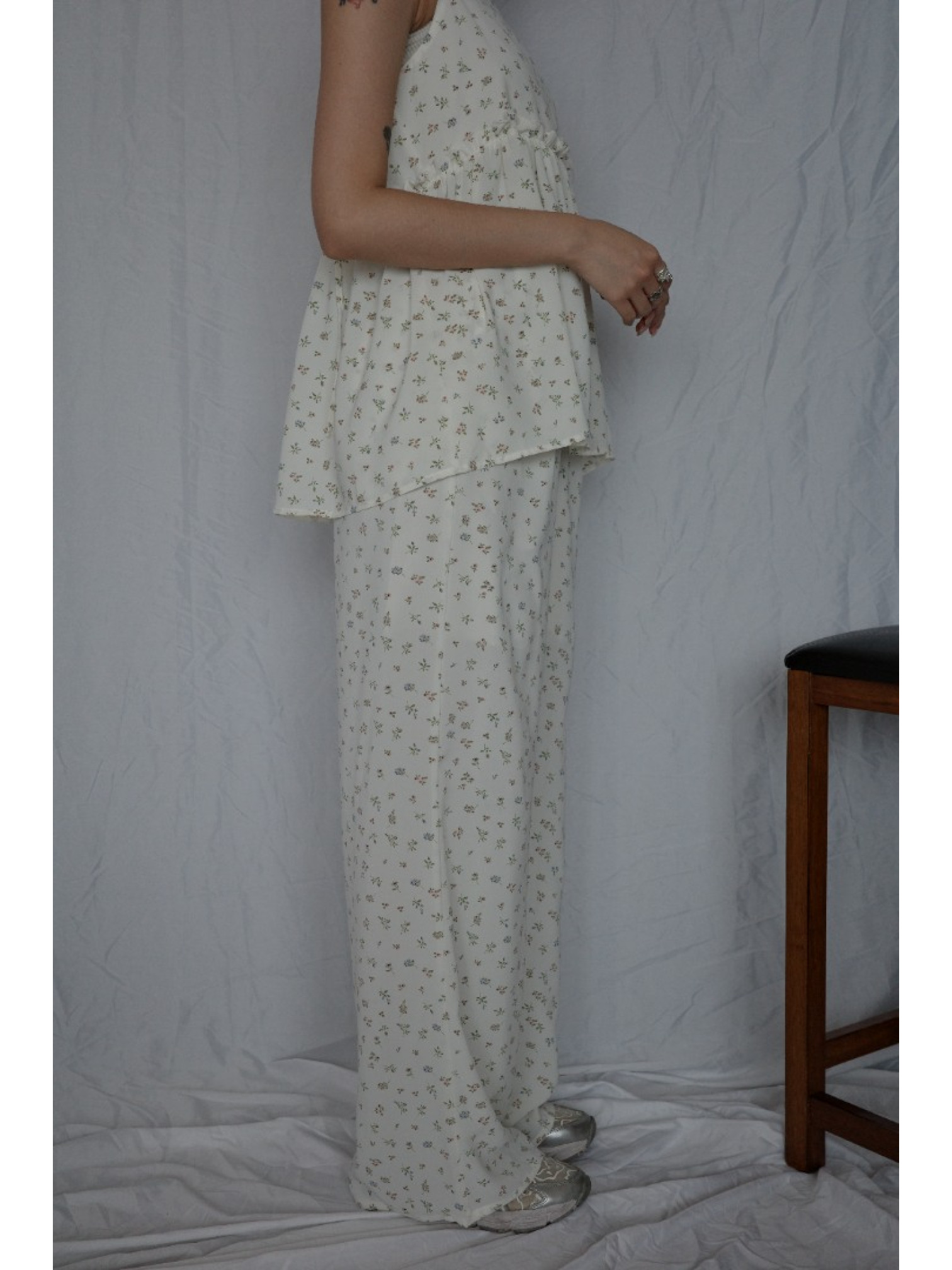 🇯🇵可愛碎花休閒長褲/白L