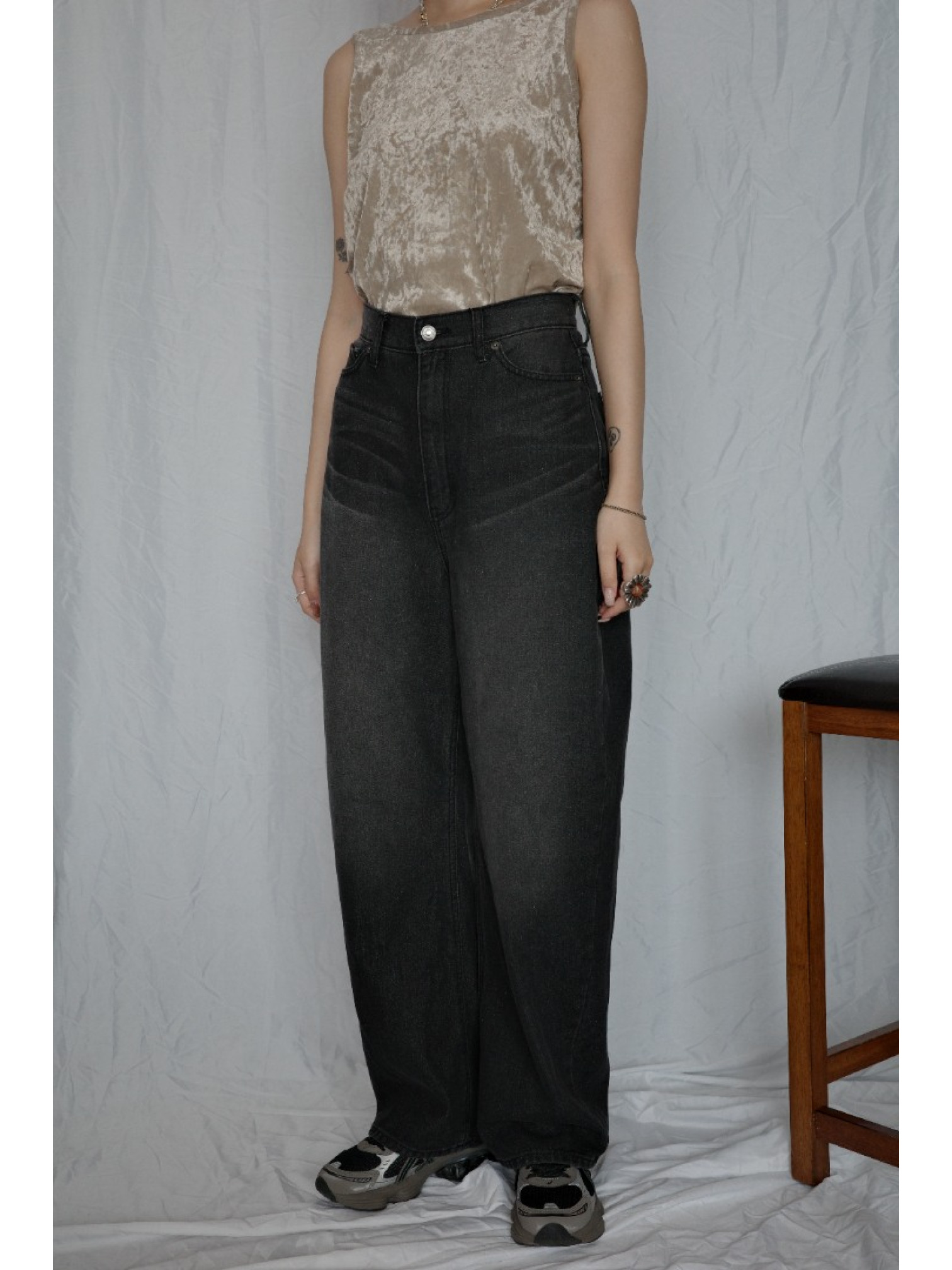 🇯🇵高腰繭型牛仔褲/黑M-L