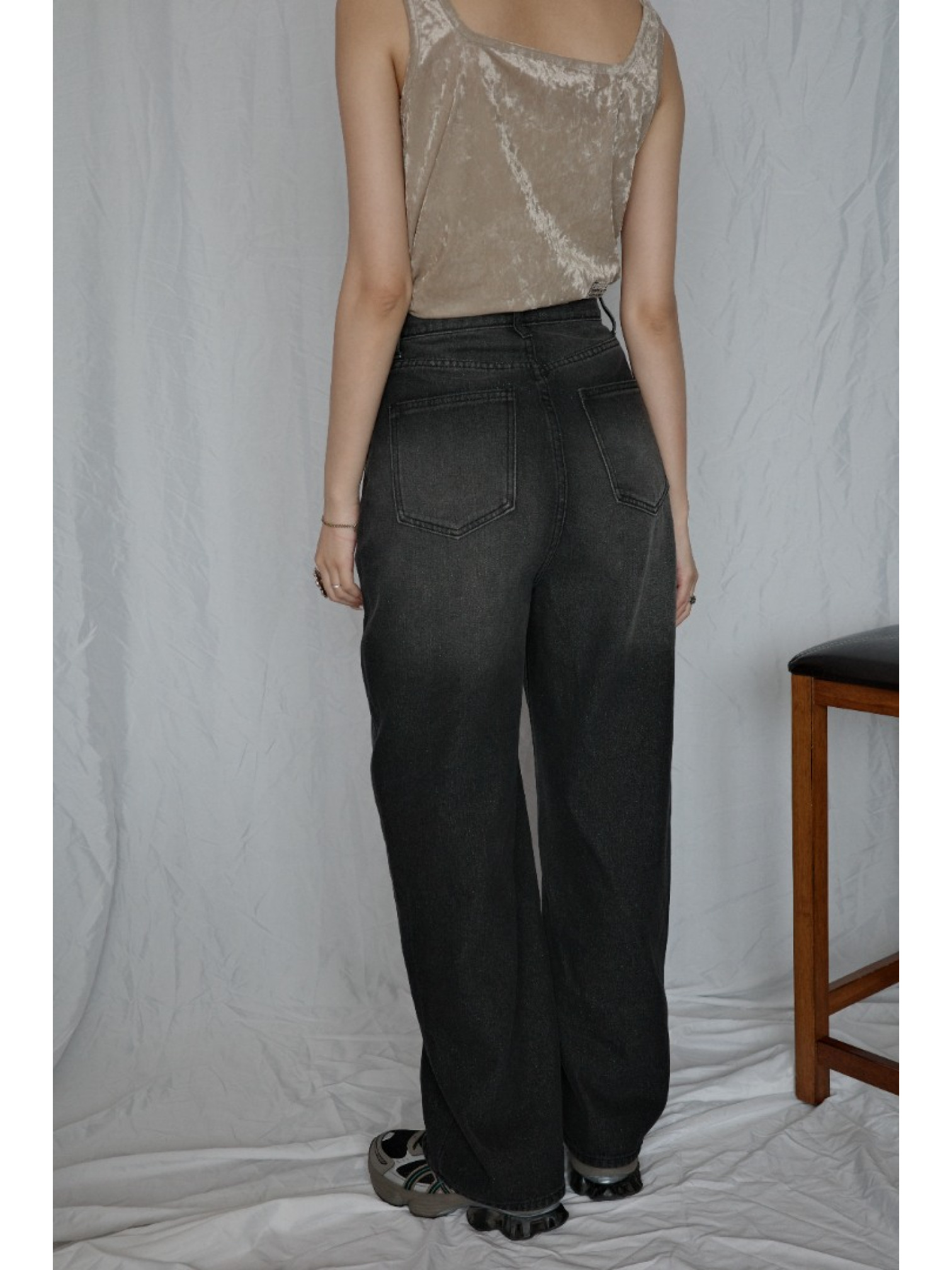 🇯🇵高腰繭型牛仔褲/黑M-L