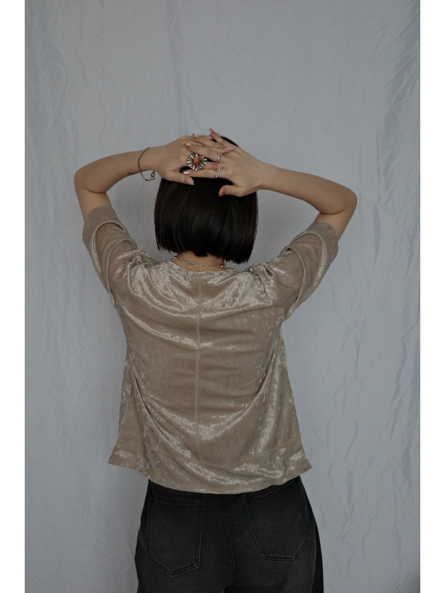 🇯🇵天鵝絨透視五分袖上衣/咖