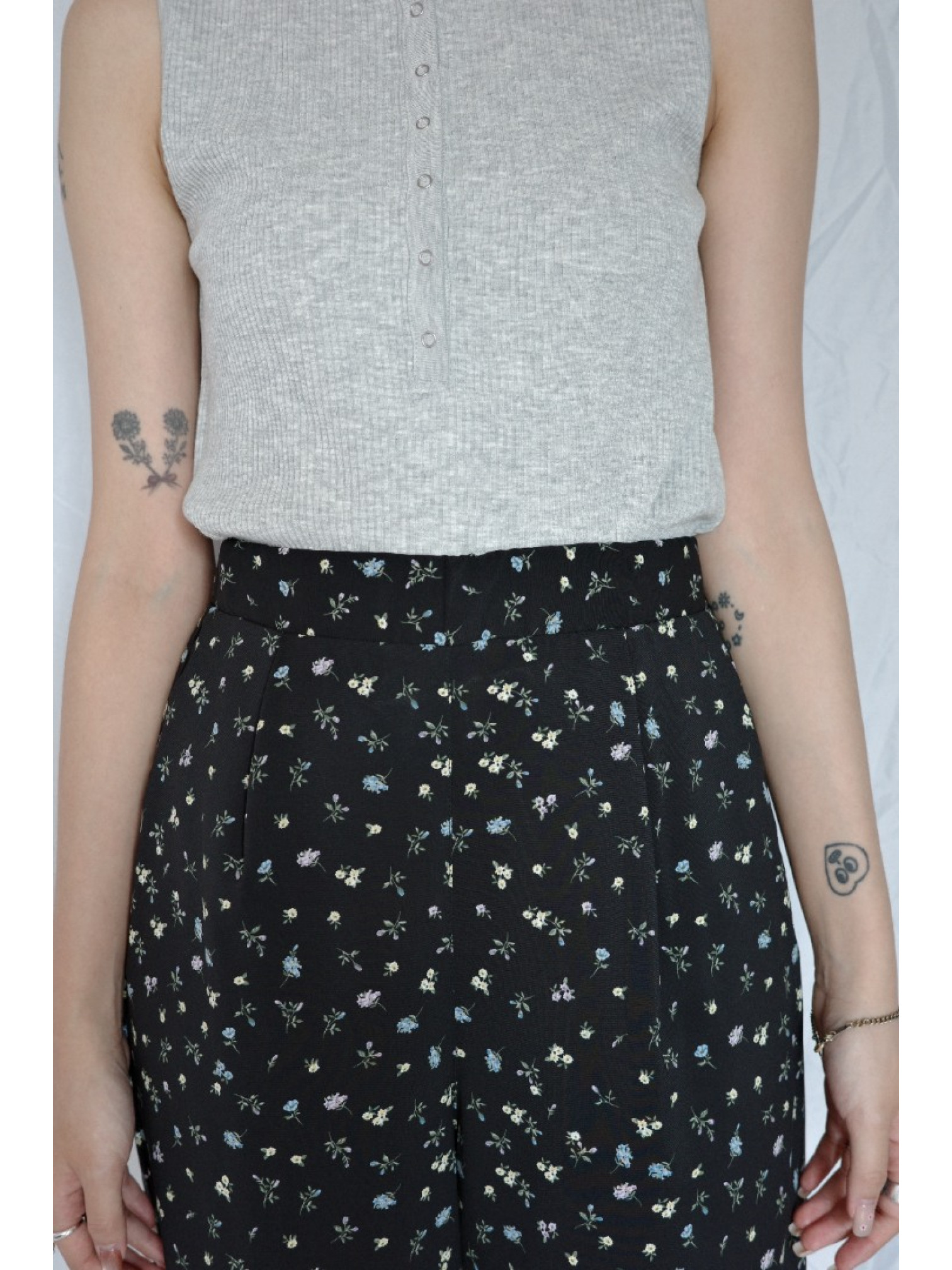 JP｜可愛碎花休閒長褲/黑L