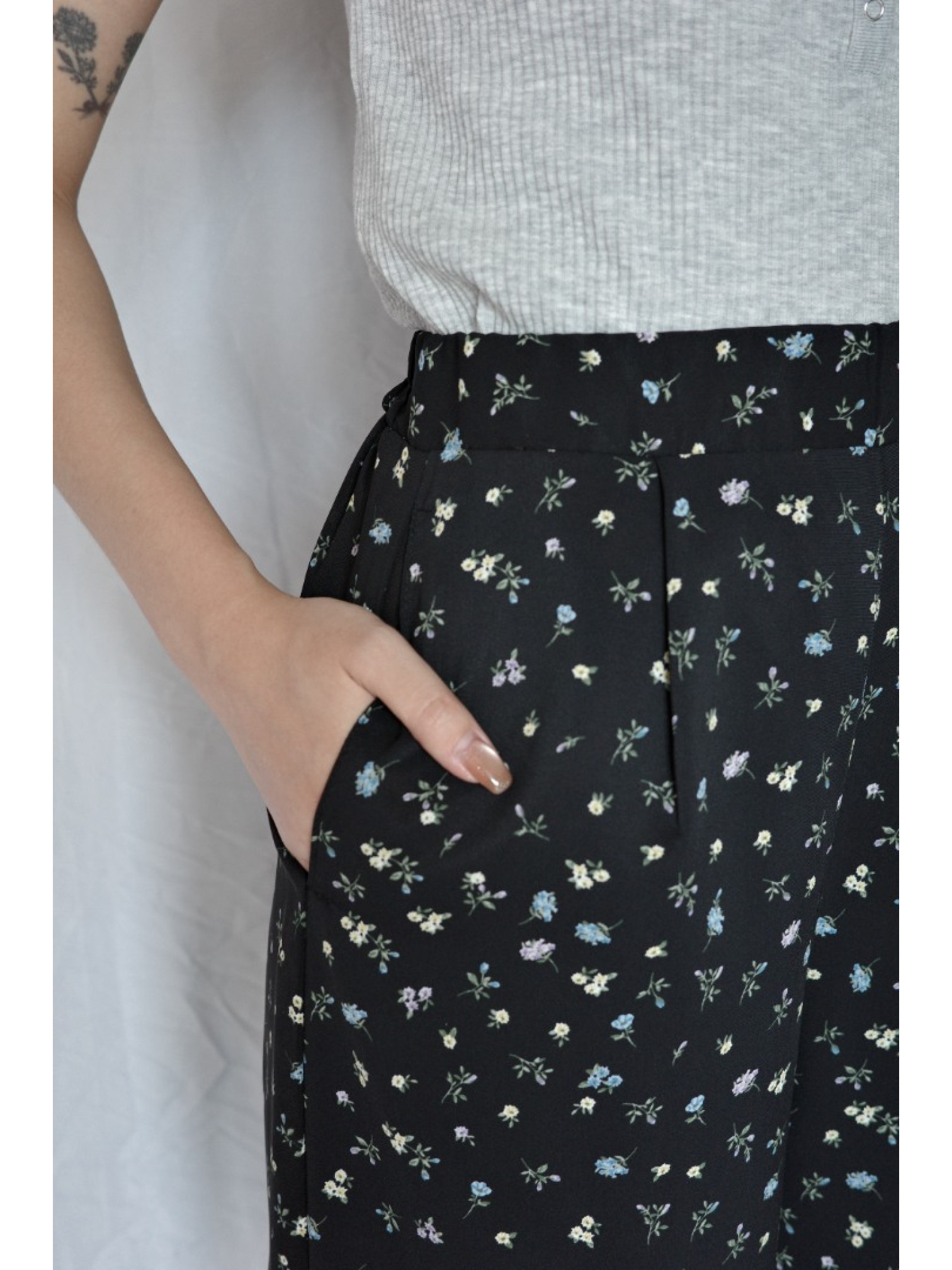 JP｜可愛碎花休閒長褲/黑L