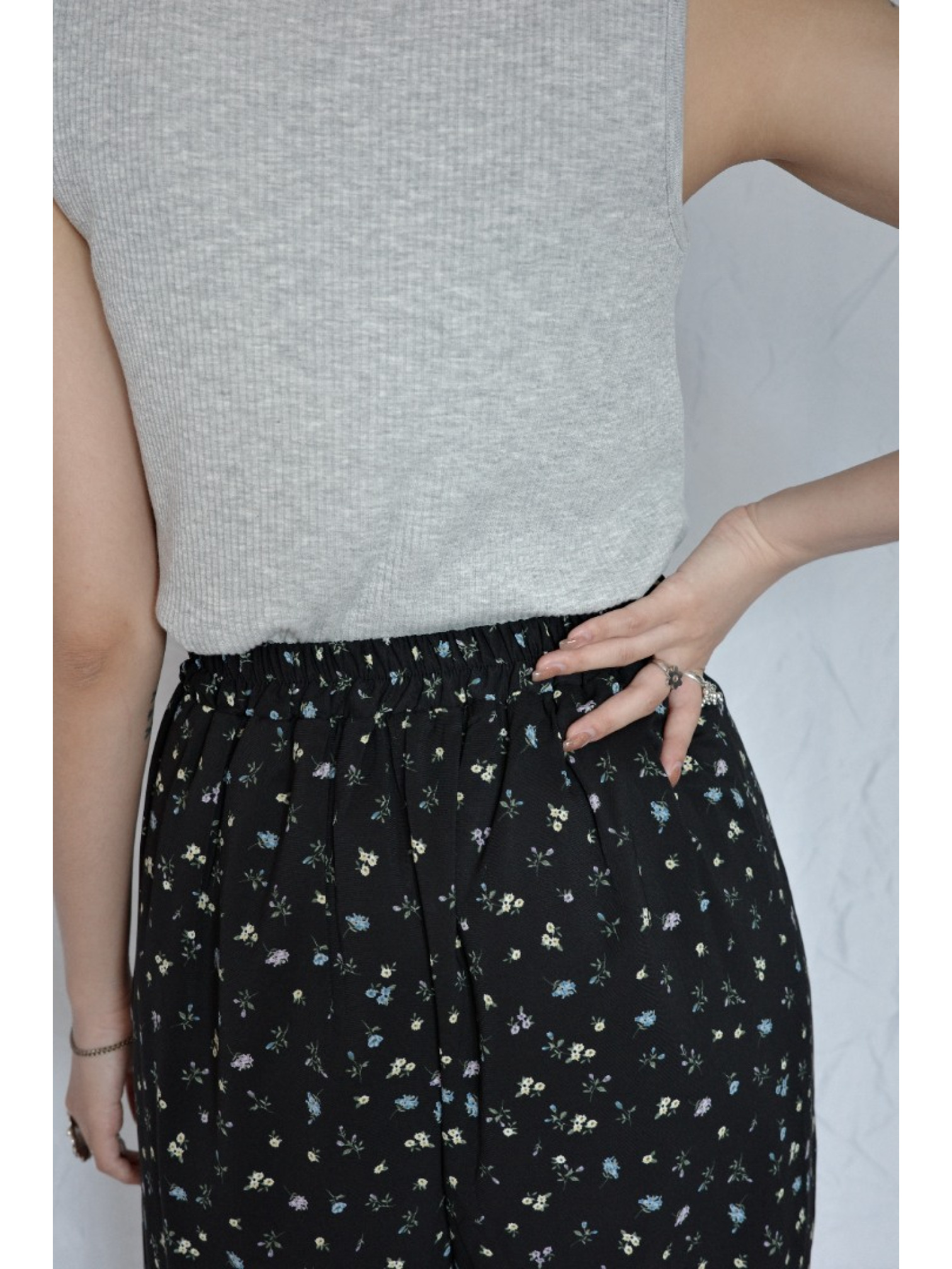 JP｜可愛碎花休閒長褲/黑L