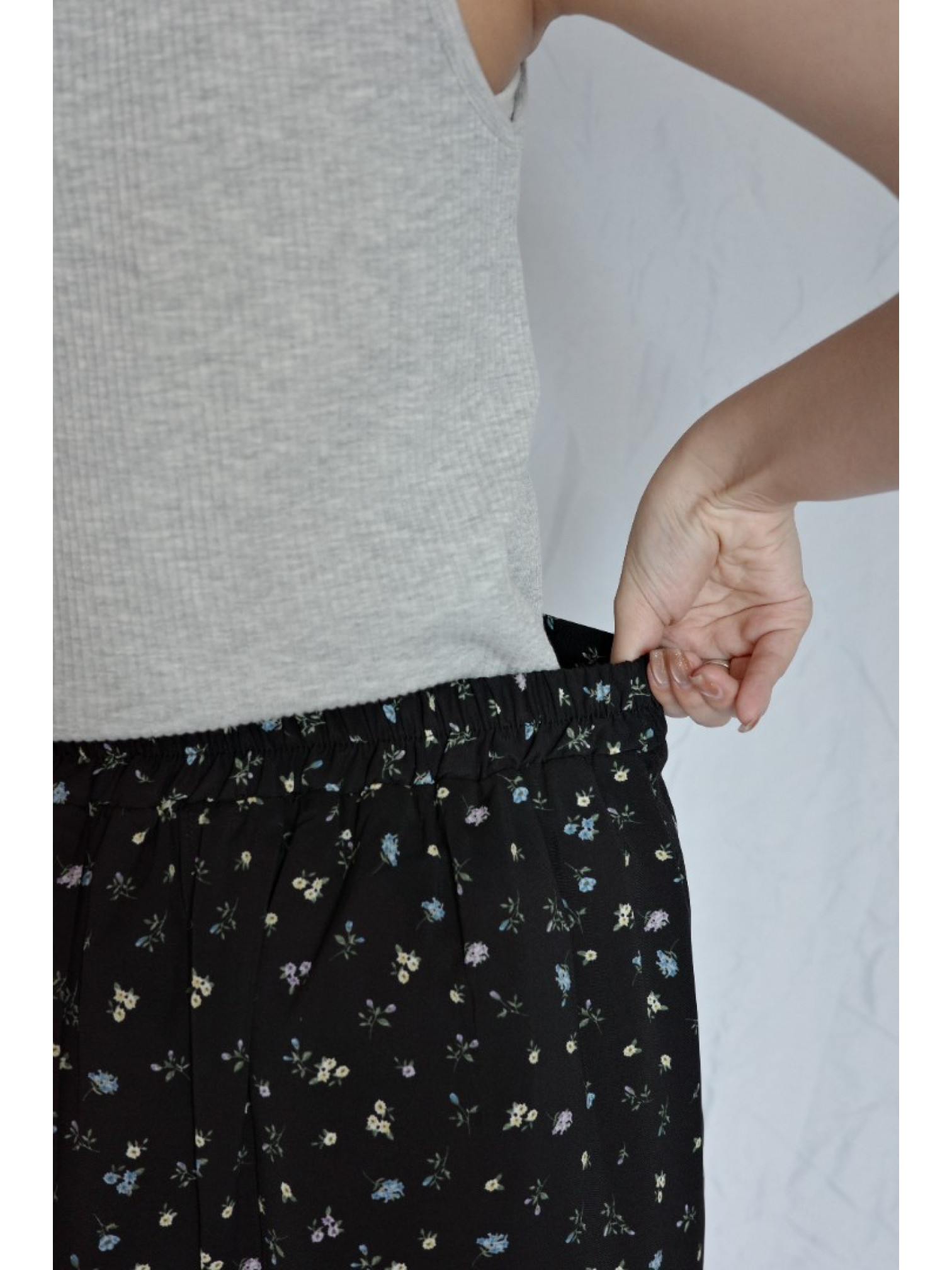 JP｜可愛碎花休閒長褲/黑L