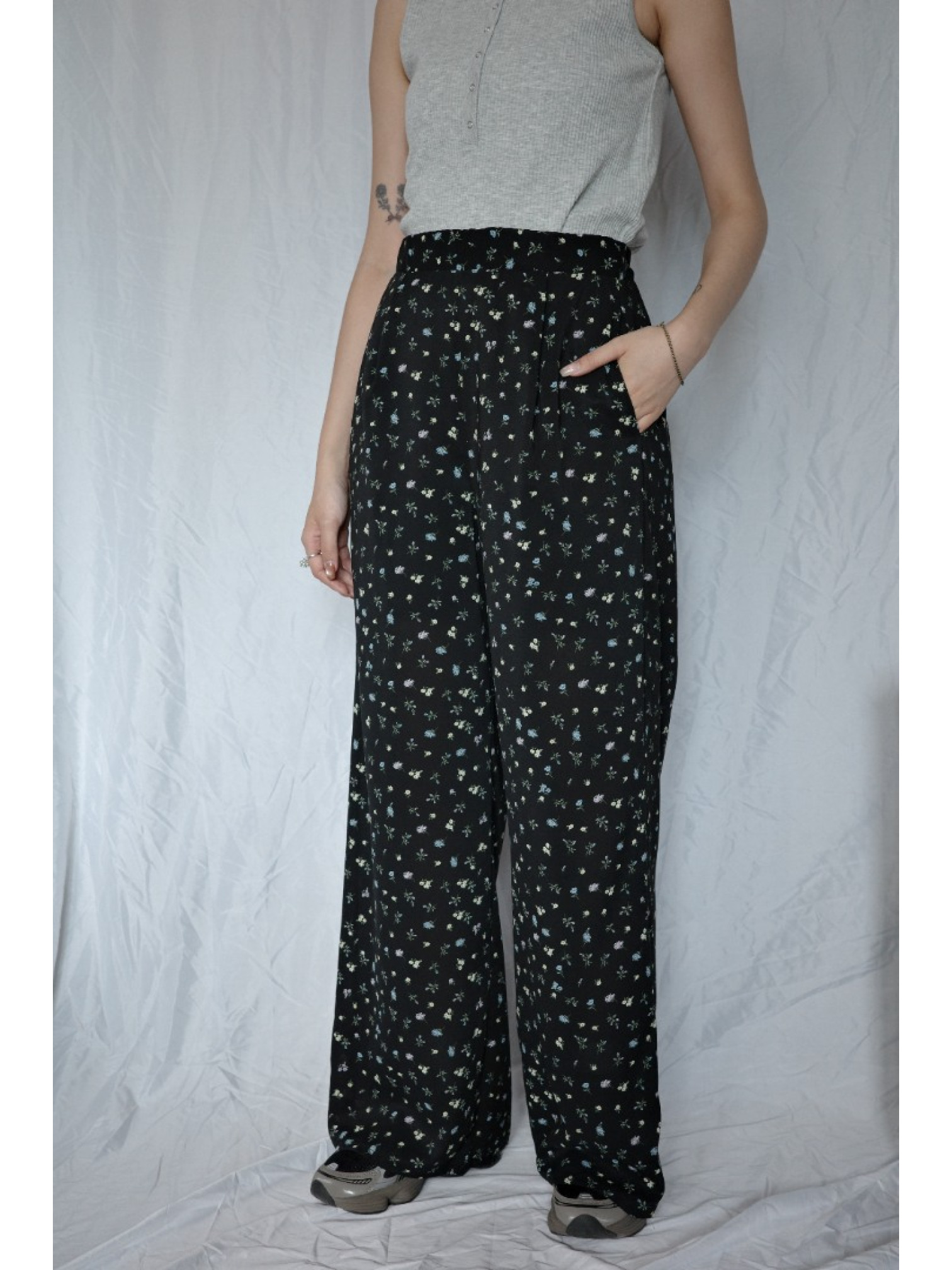 JP｜可愛碎花休閒長褲/黑L