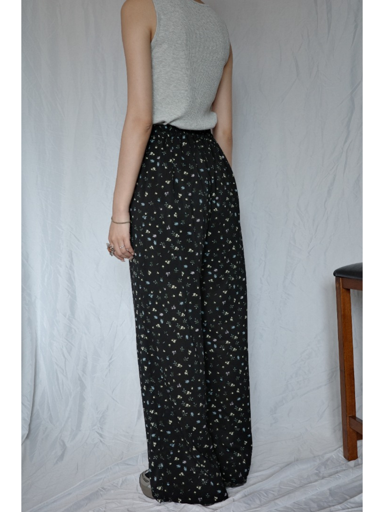 JP｜可愛碎花休閒長褲/黑L