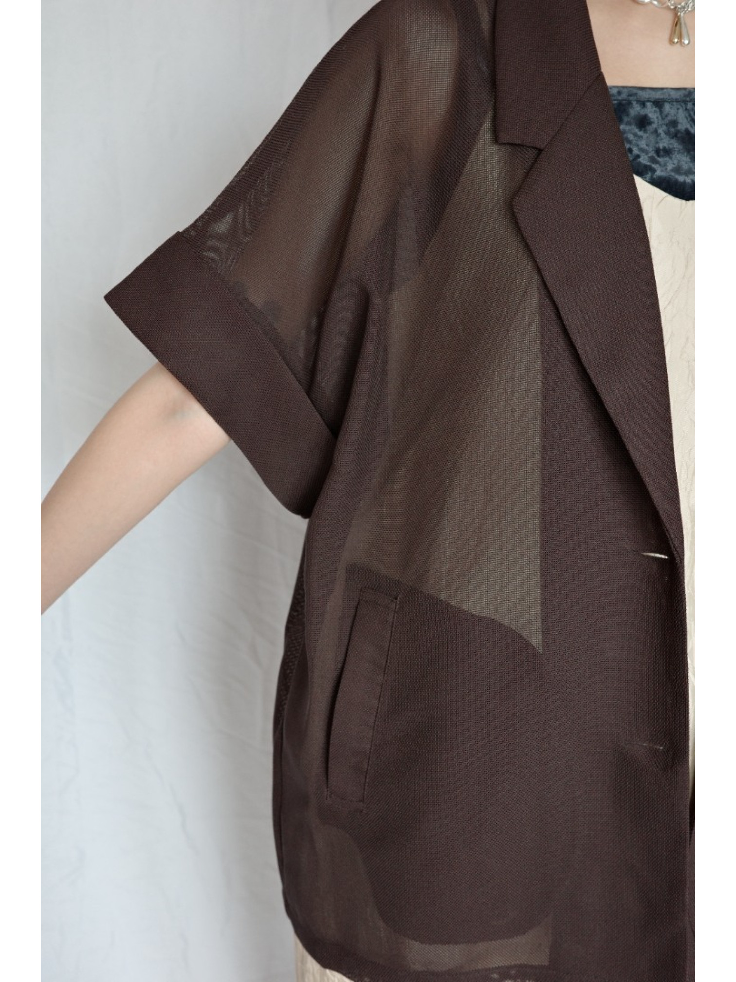 JP｜春夏網眼西裝外套/咖