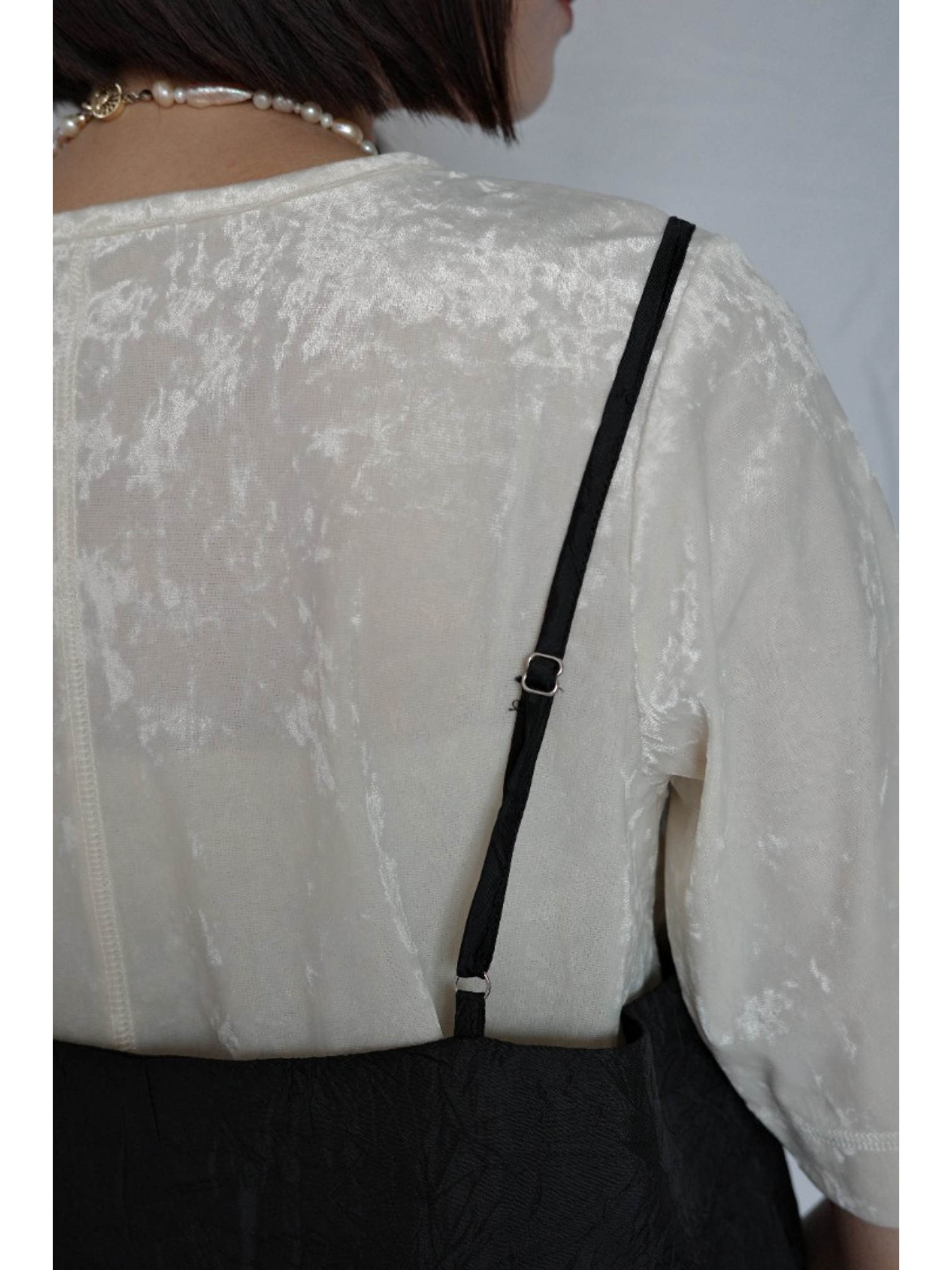 JP｜薄紗蕾絲接拼吊帶洋裝/黑