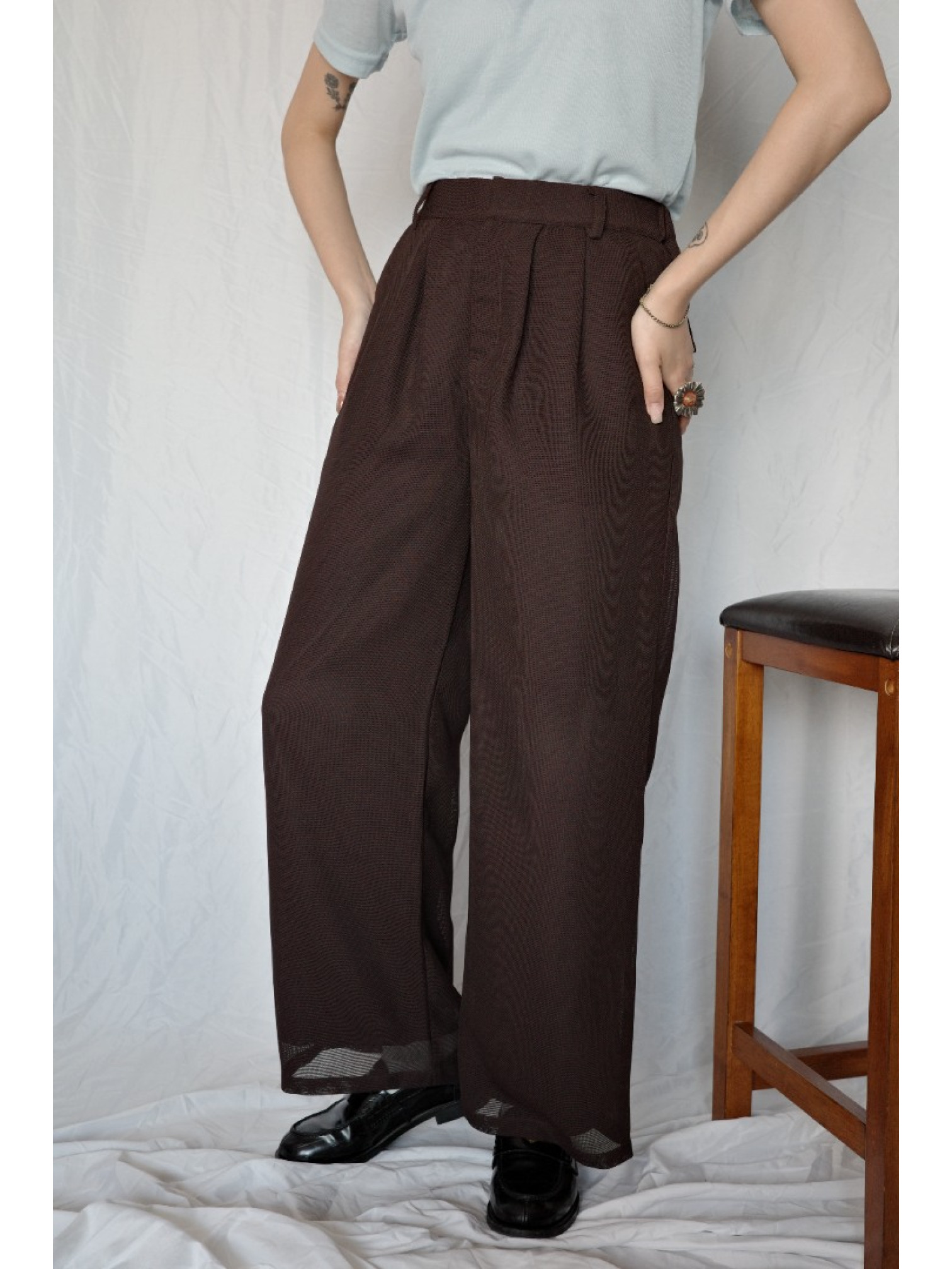 🇯🇵網眼雙層西裝褲/咖