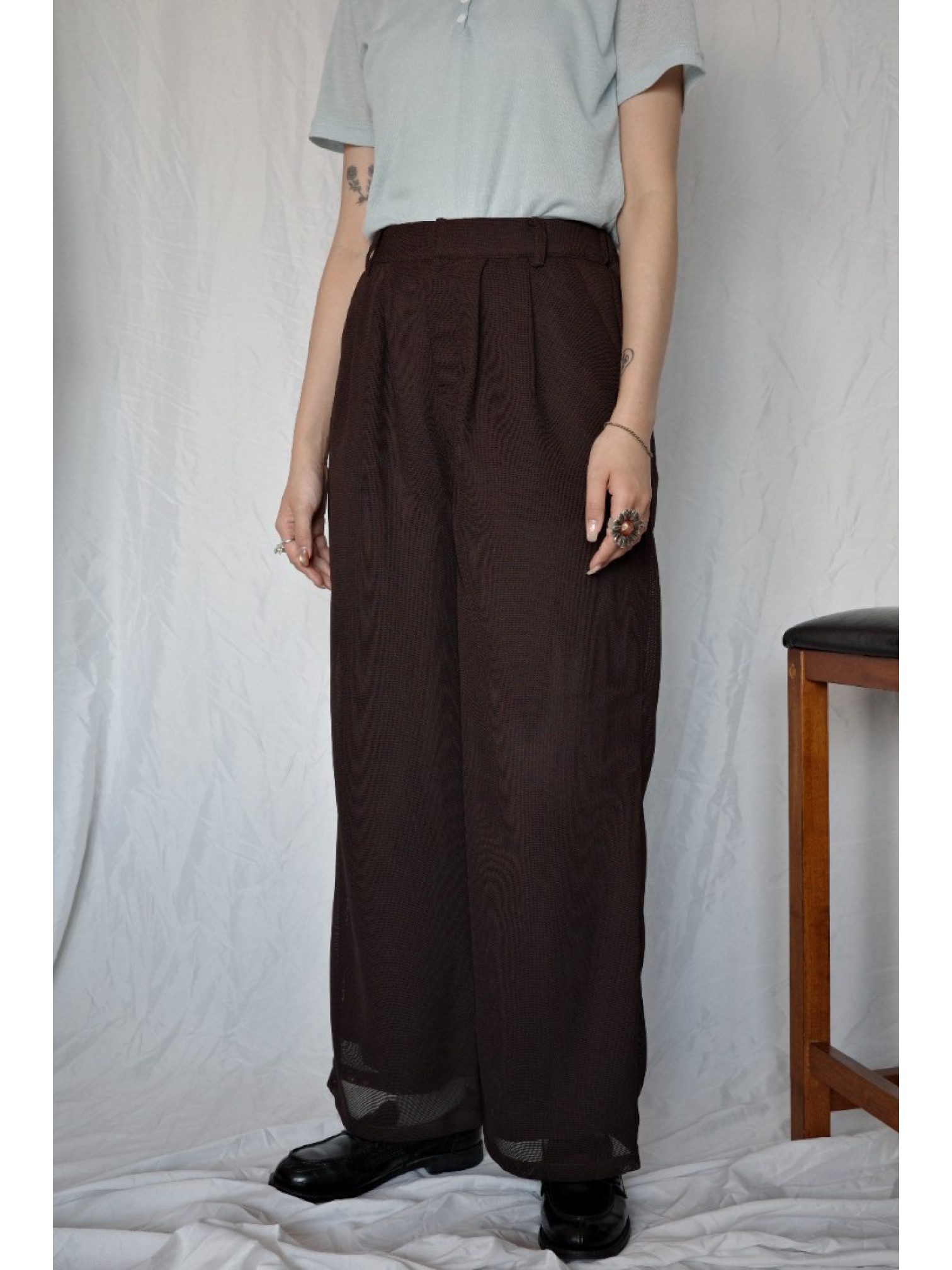 🇯🇵網眼雙層西裝褲/咖