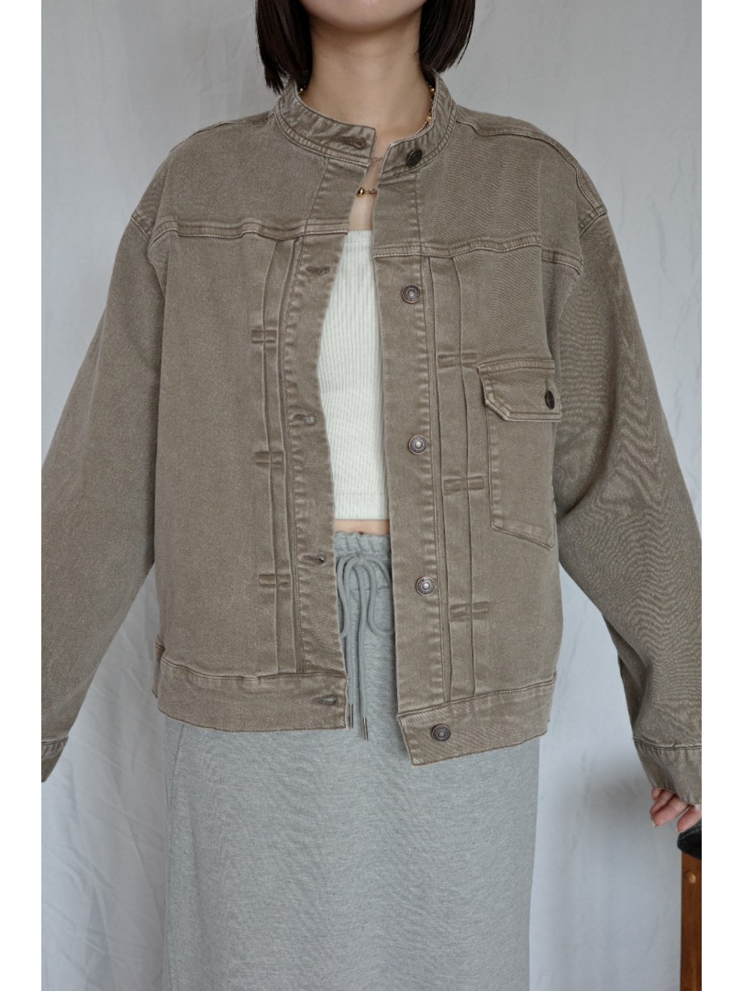 JP｜復古立領牛仔外套/淺棕