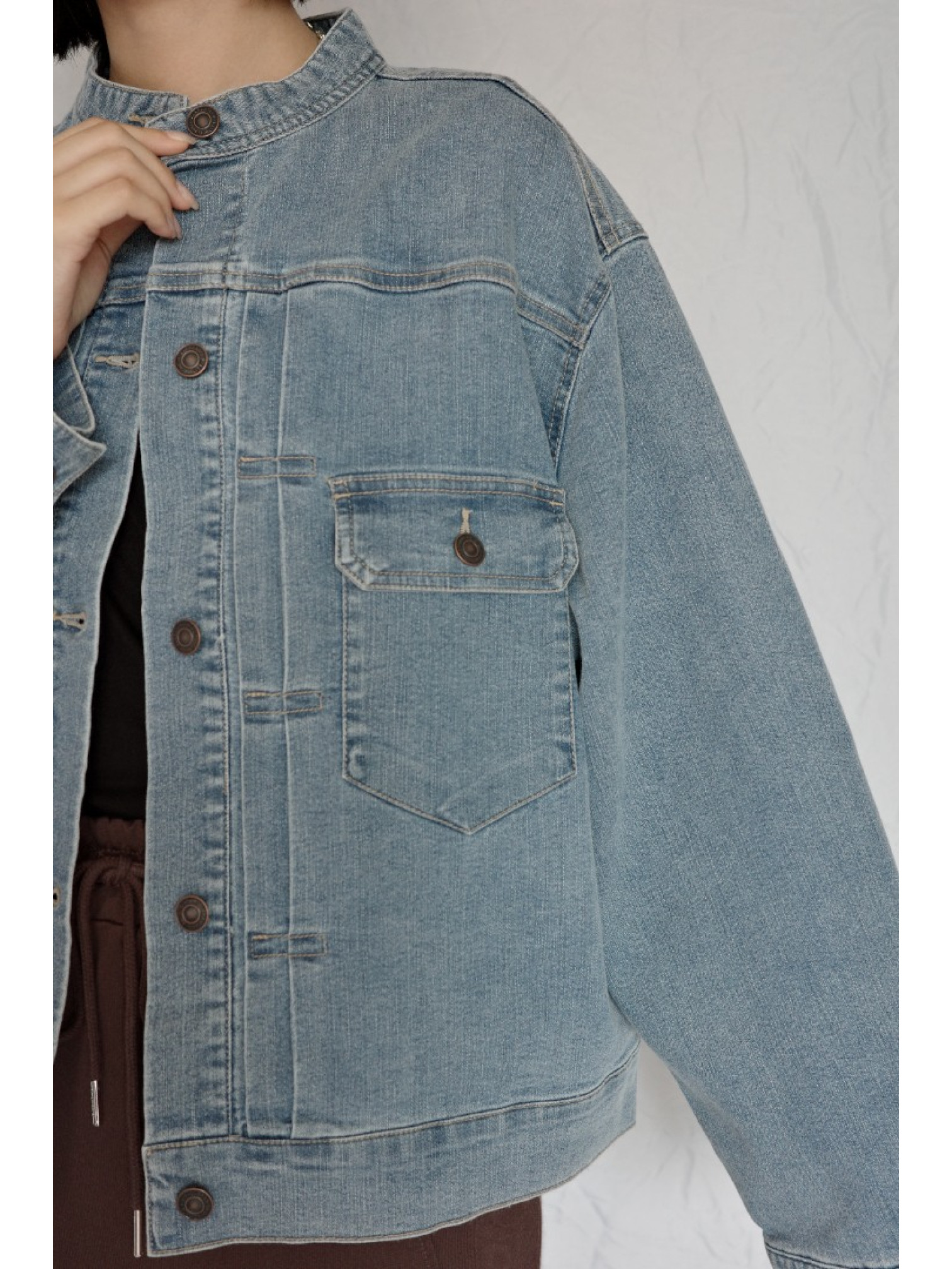 JP｜復古立領牛仔外套/淺藍