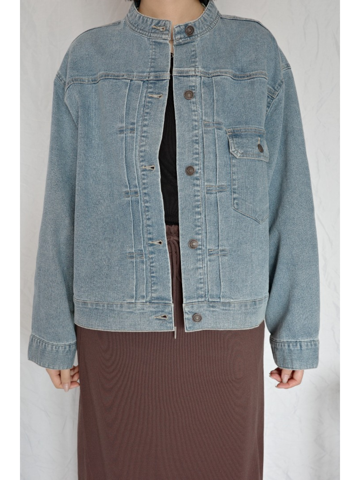JP｜復古立領牛仔外套/淺藍