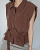 JP｜法式簡約墊肩背心/棕