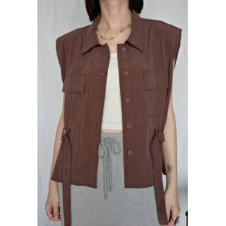 JP｜法式簡約墊肩背心/棕