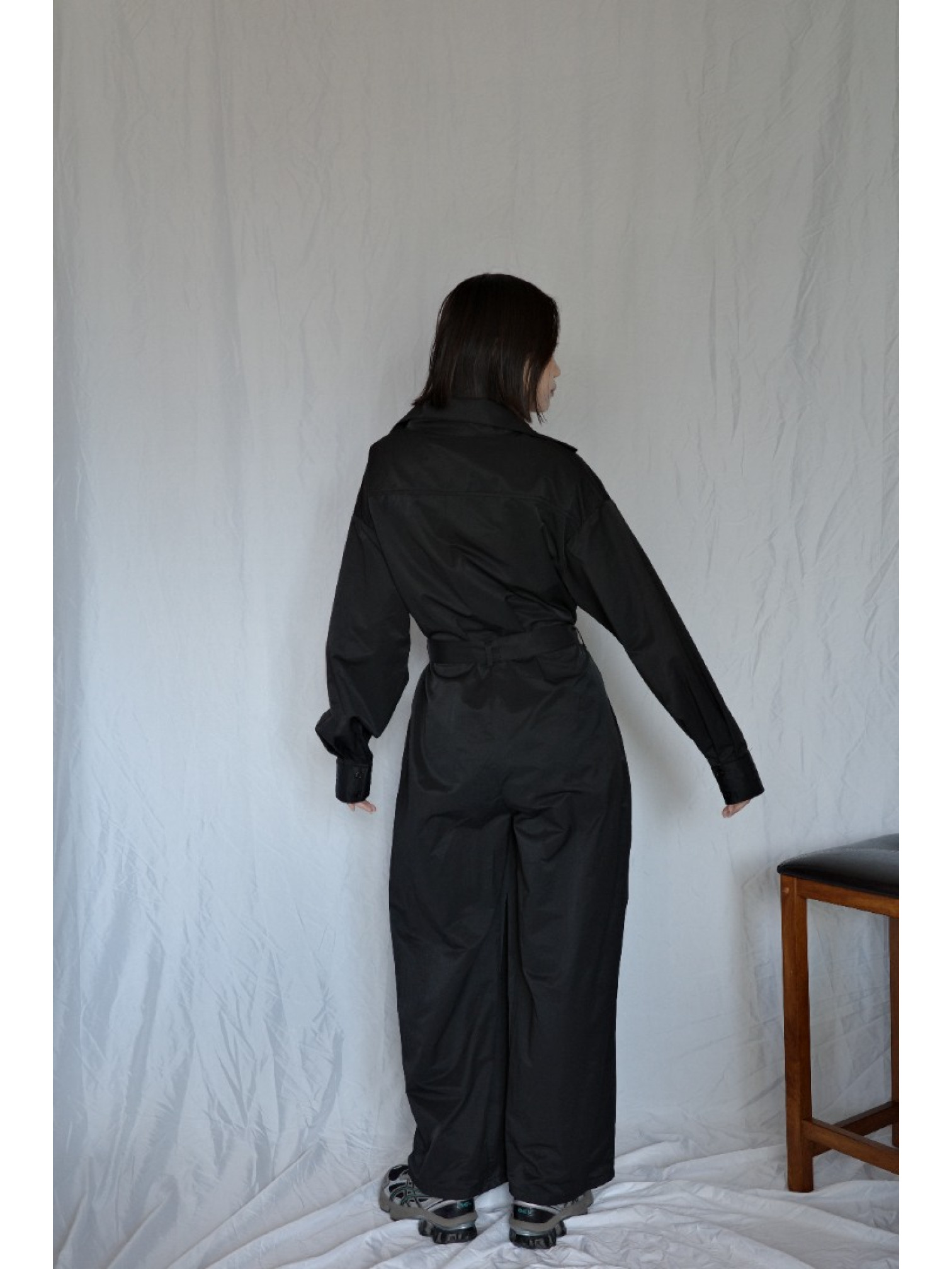 JP｜率性工裝感連身褲/黑