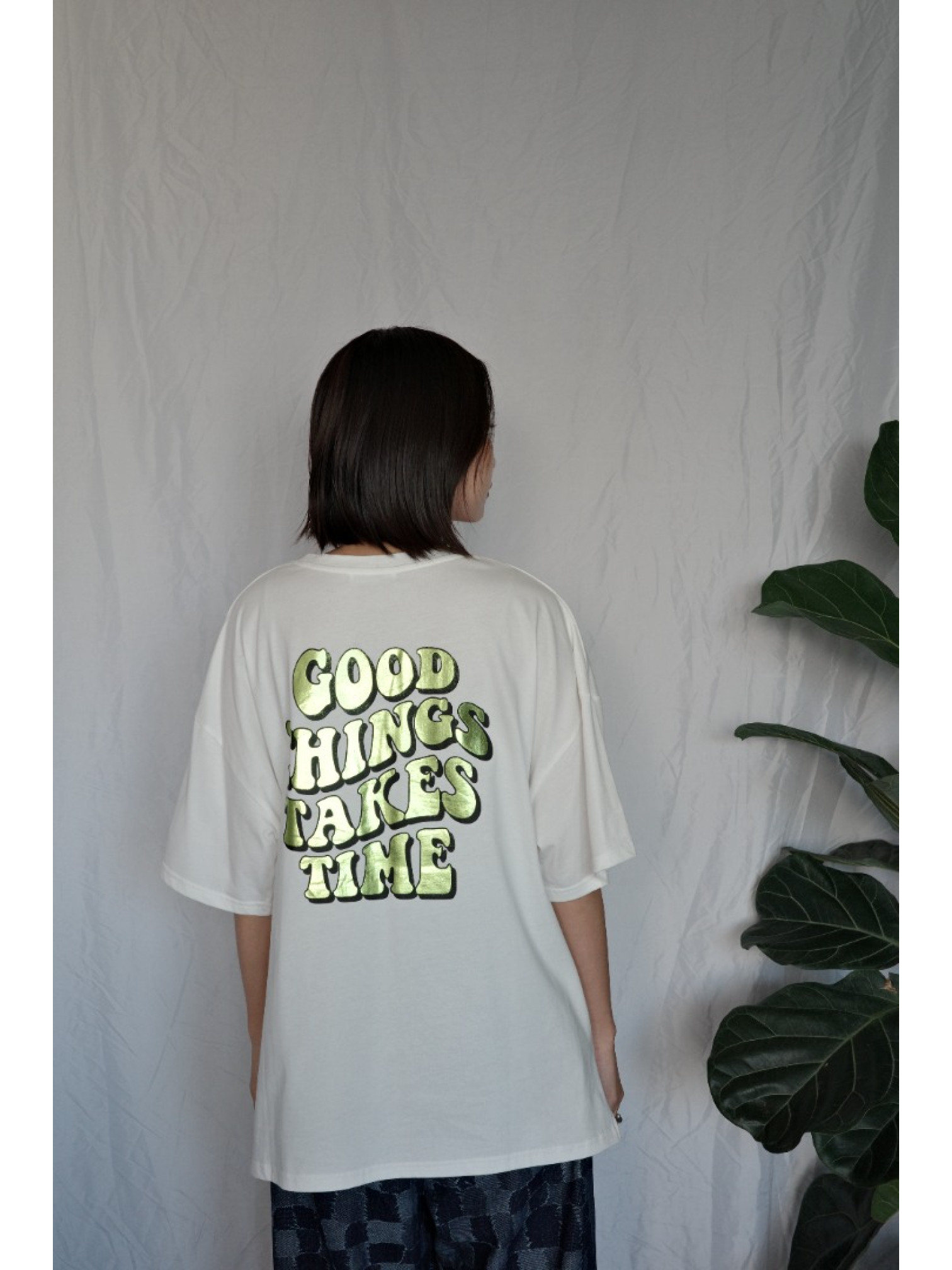 JP｜燙金徽標印花短T/白