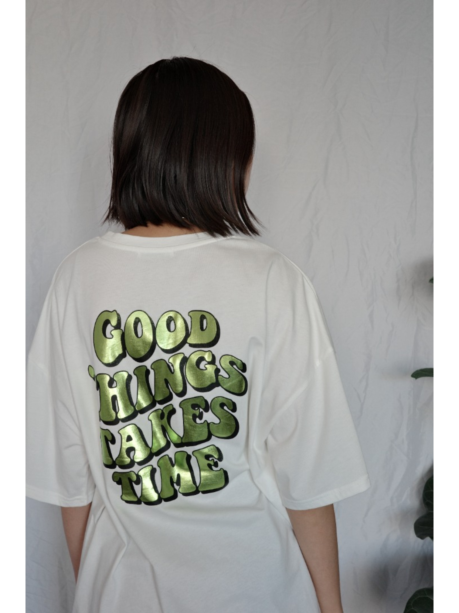 JP｜燙金徽標印花短T/白