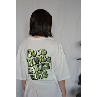 JP｜燙金徽標印花短T/白