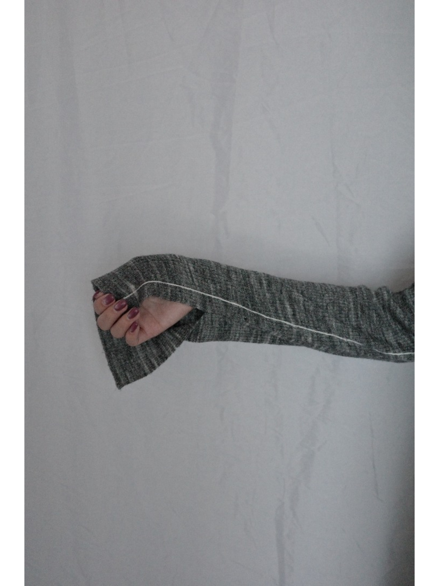 JP｜袖口開衩羅紋針織衫/椒鹽灰