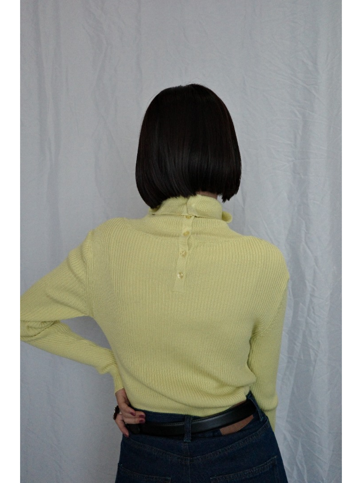 JP｜TWO WAY排扣羅紋針織上衣/黃