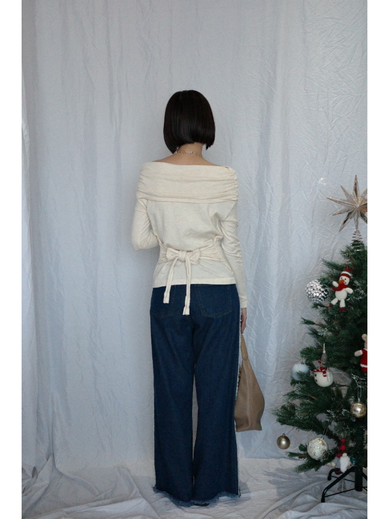 JP｜氣質露肩收腰上衣/杏