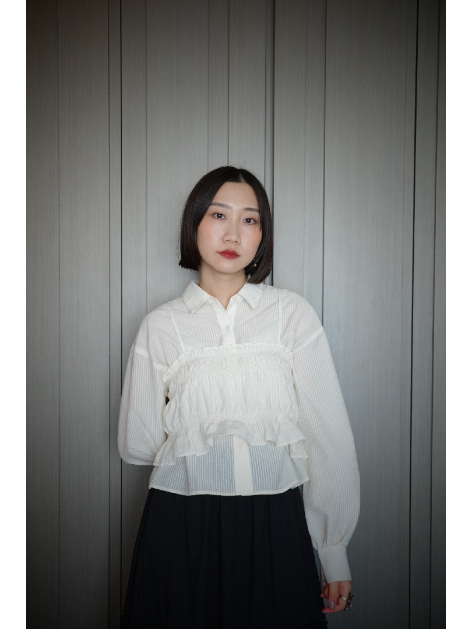 🇯🇵超Q皺皺背心x襯衫/黑