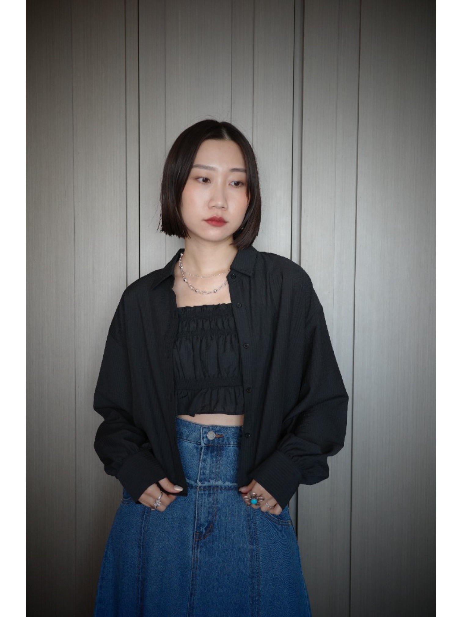 🇯🇵超Q皺皺背心x襯衫/黑