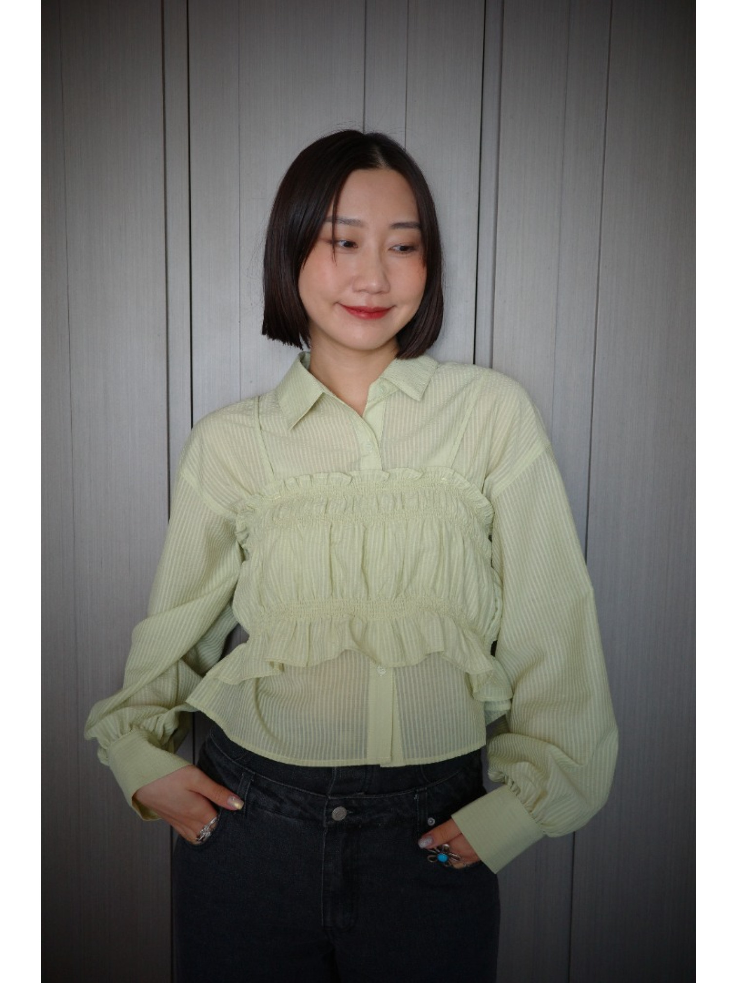 🇯🇵超Q皺皺背心x襯衫/黑