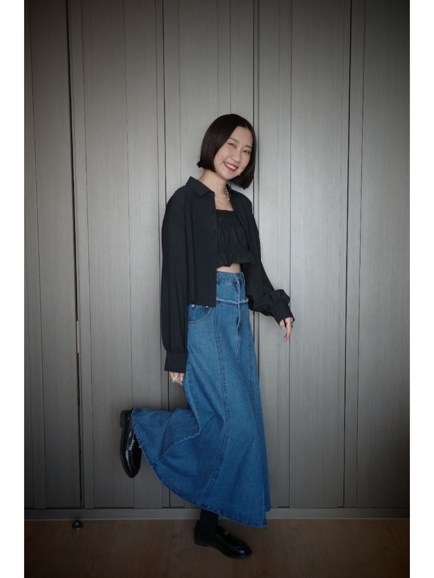 🇯🇵超Q皺皺背心x襯衫/黑